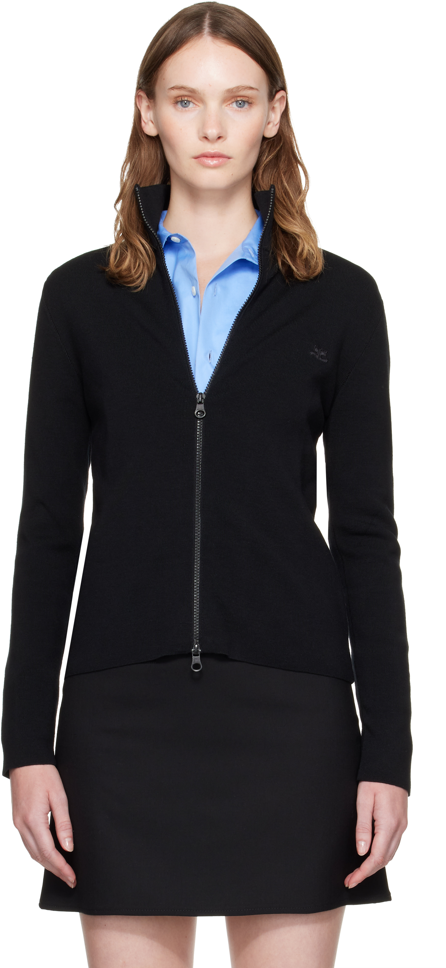 courreges アンサンブルニット ブラック 11R カシミヤ100% Courrèges: Black Zipped Merino Wool Cardigan | SSENSE