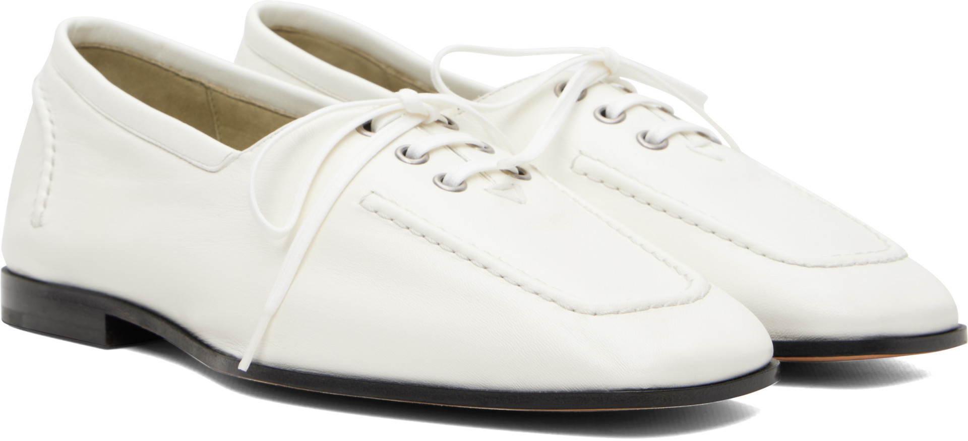 Bottega Veneta: White Gino Lace-Up Oxfords | SSENSE Canada