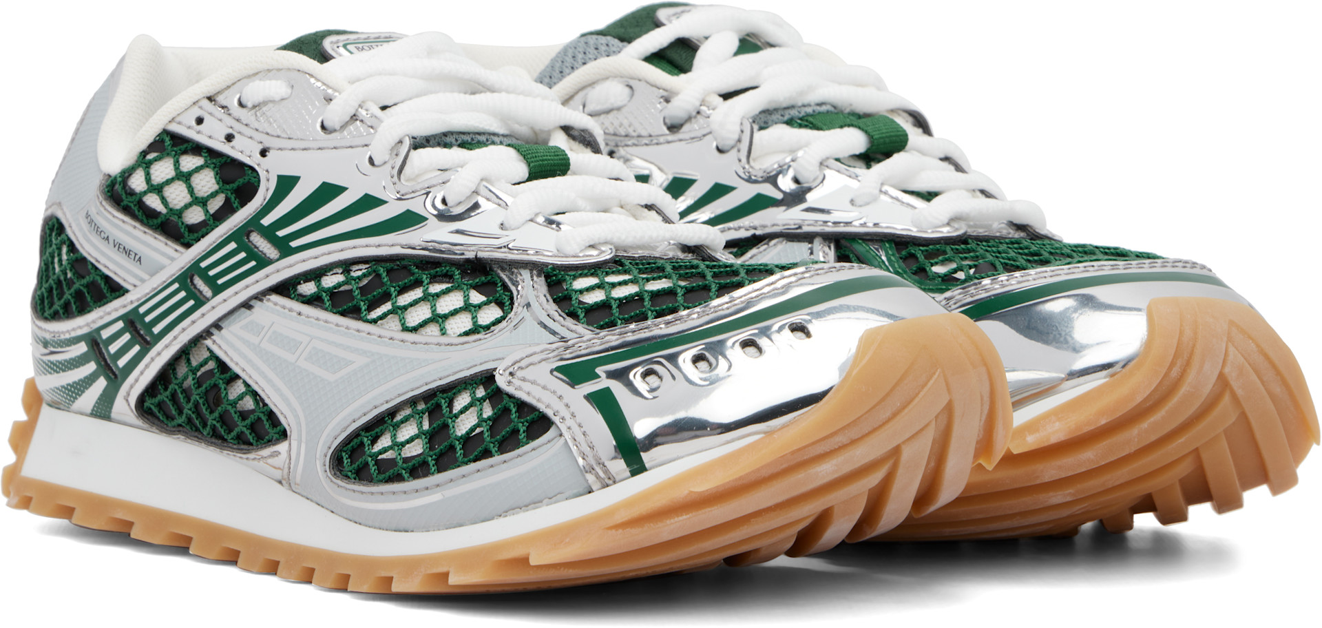 Bottega Veneta - Baskets Orbit argenté et vert
