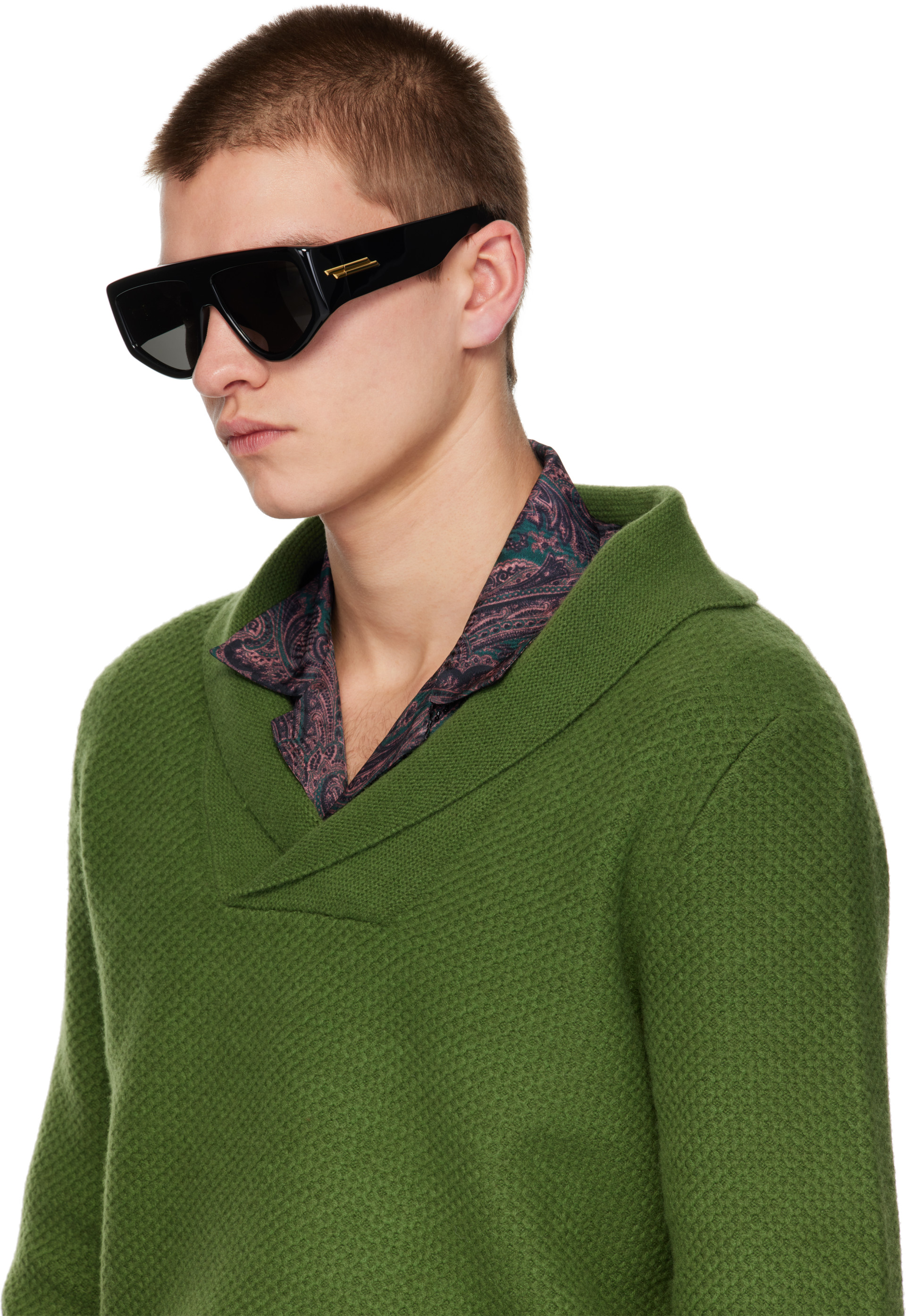 Bottega Veneta: ブラック Classic シールドサングラス | SSENSE 日本