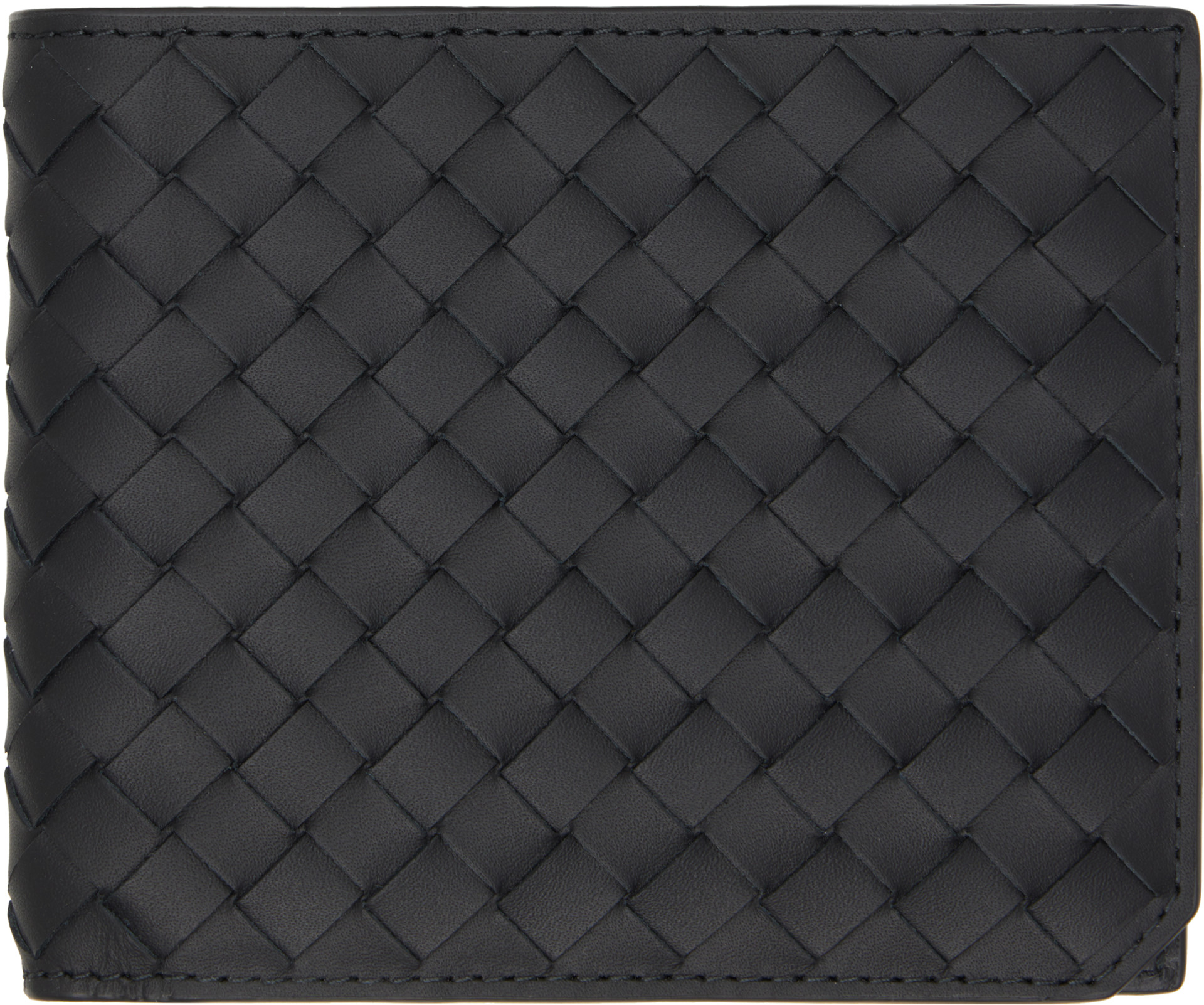 Bottega Veneta: Black Intrecciato Piccolo Bi-Fold Wallet | SSENSE