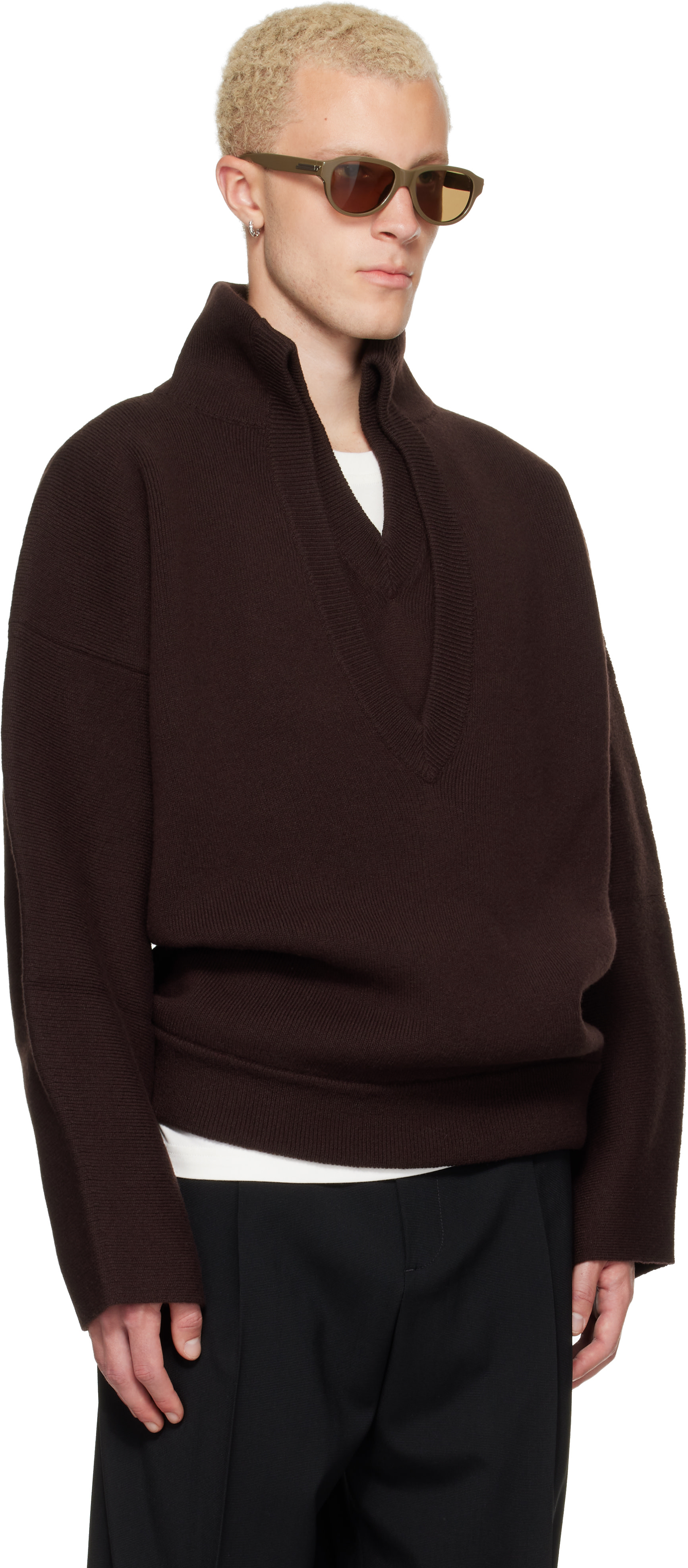 Bottega Veneta: ブラウン Chunky Compact Knit Wool プルオーバー