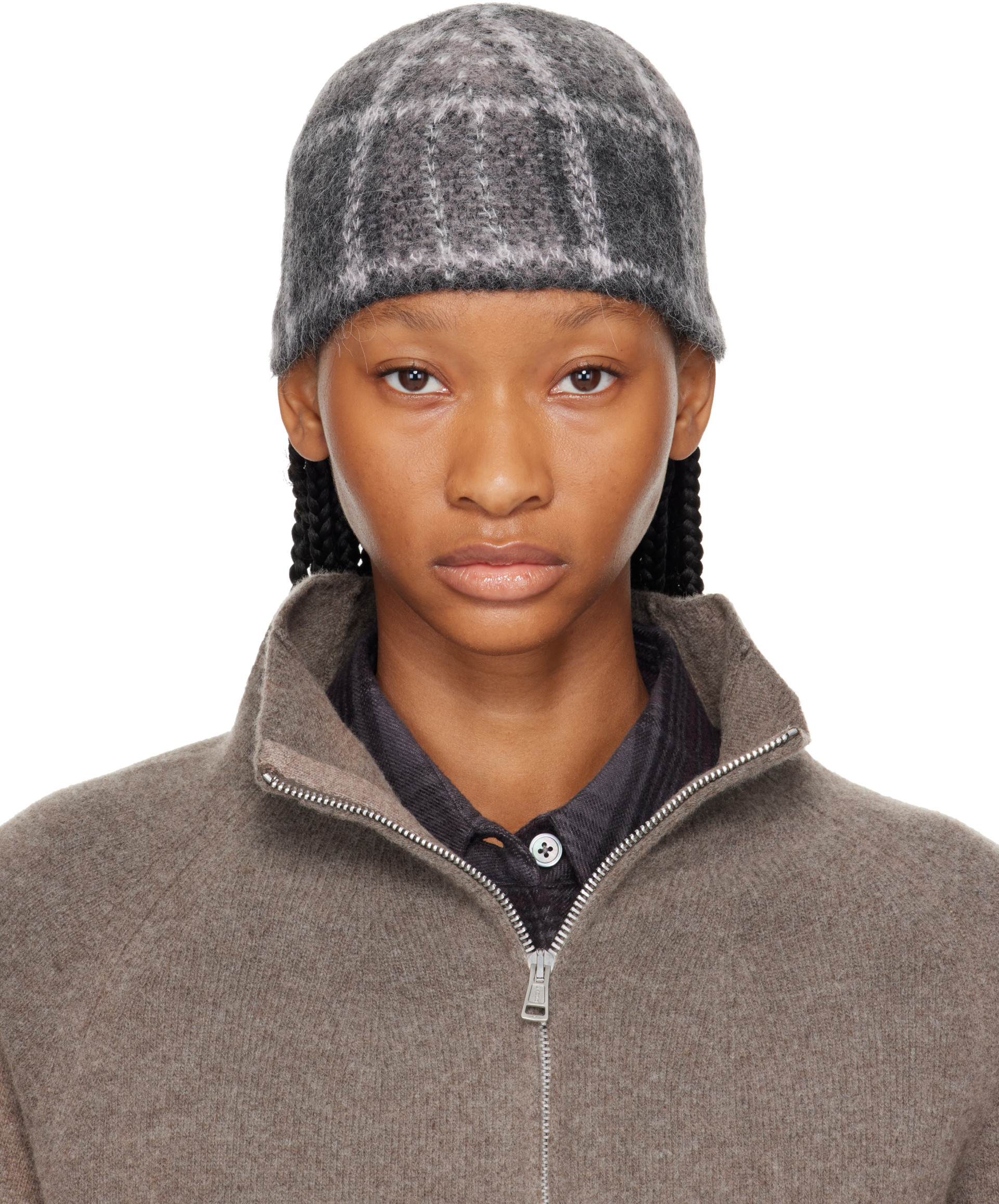 OUR LEGACY: Gray Check Beanie | SSENSE