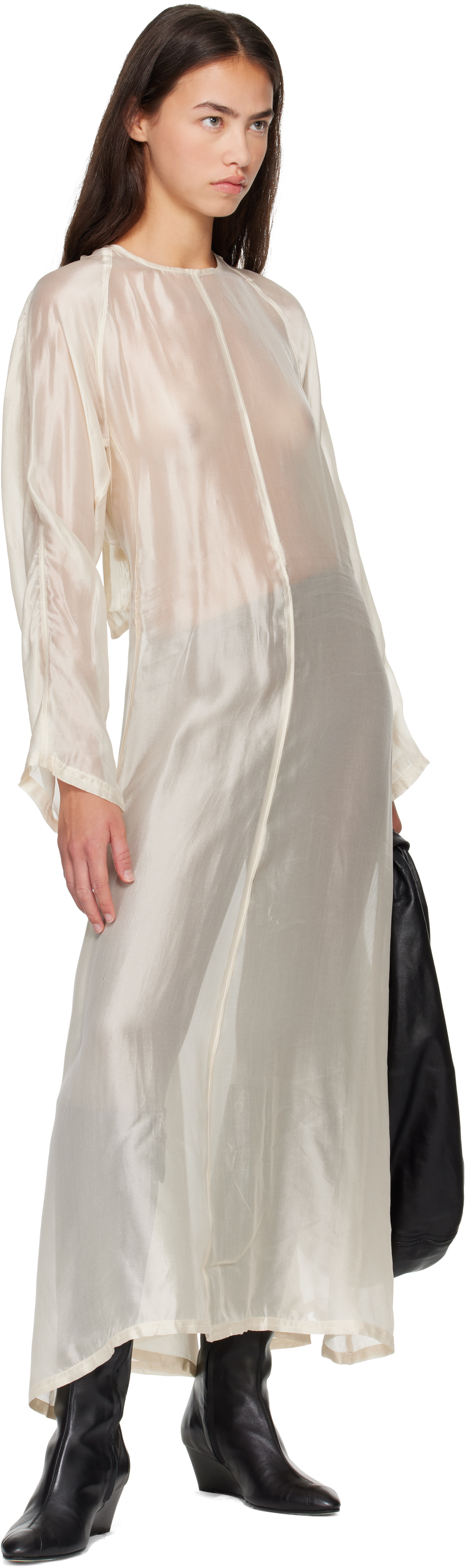 beige shift dress with sleeves Maxi Size:XXX-L Classic