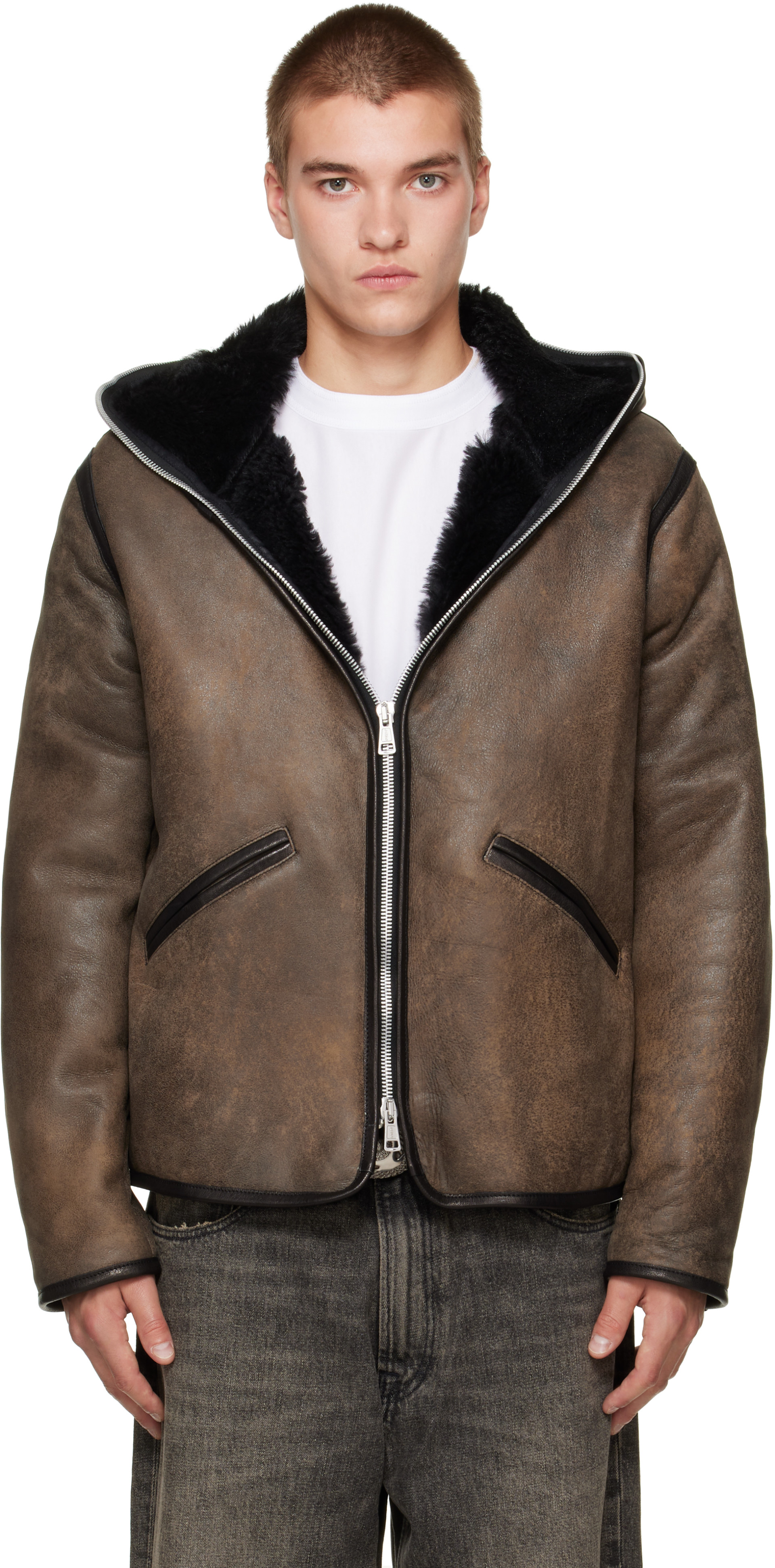OUR LEGACY - Brown Leather Full Zip Jacket