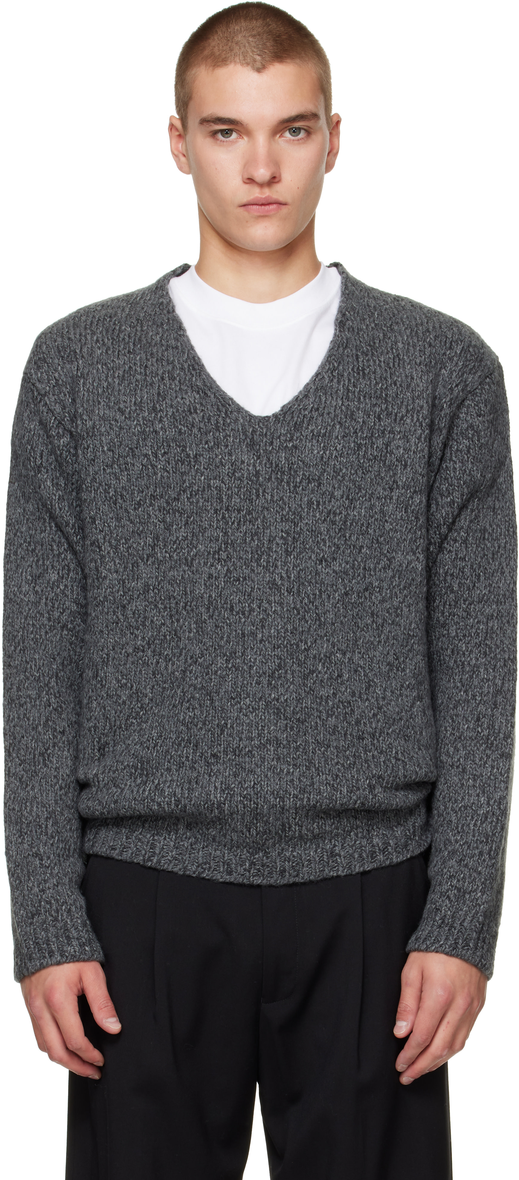 OUR LEGACY - Pull gris à col en V