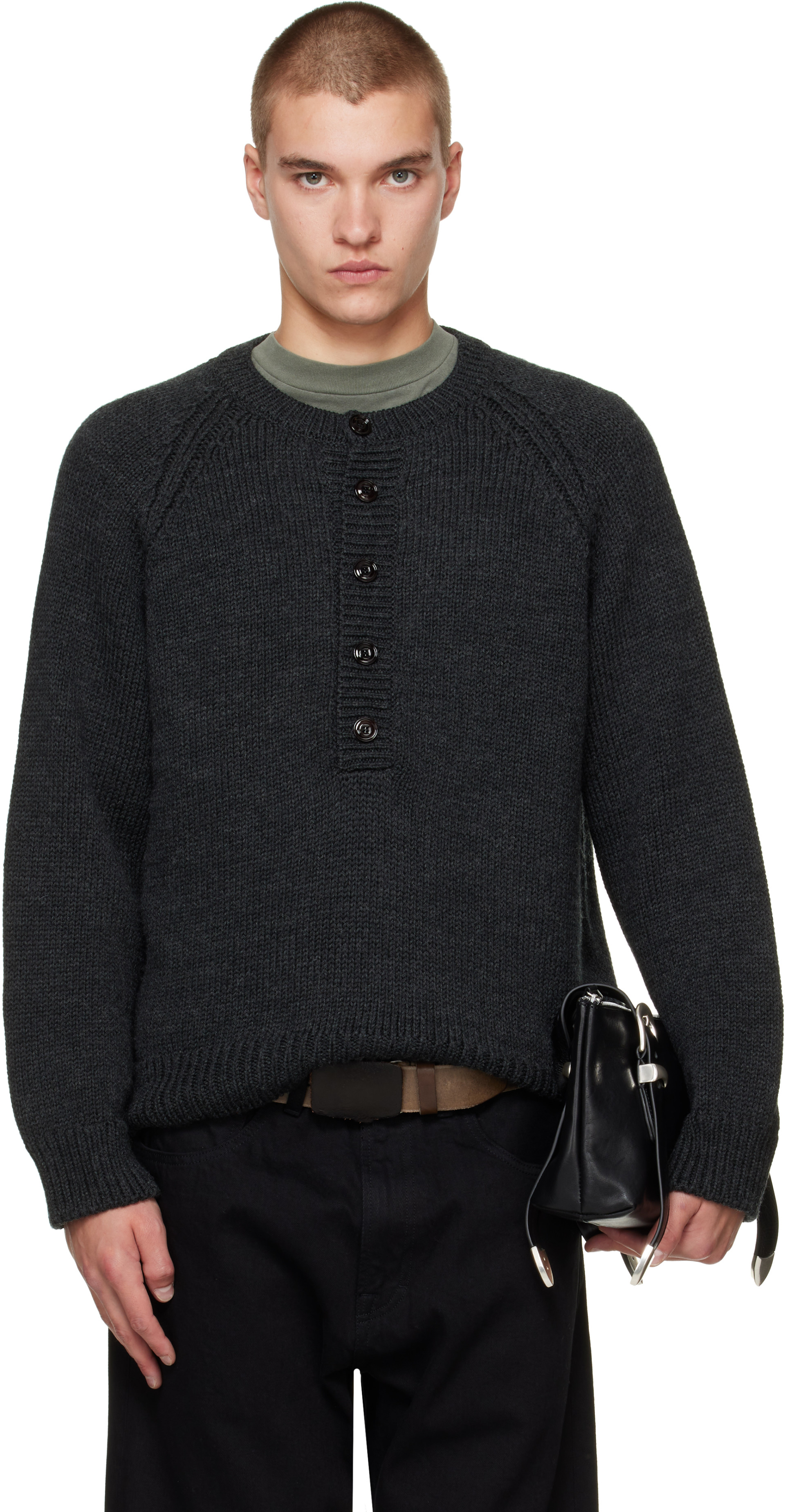 OUR LEGACY - Pull de style henley Shore gris