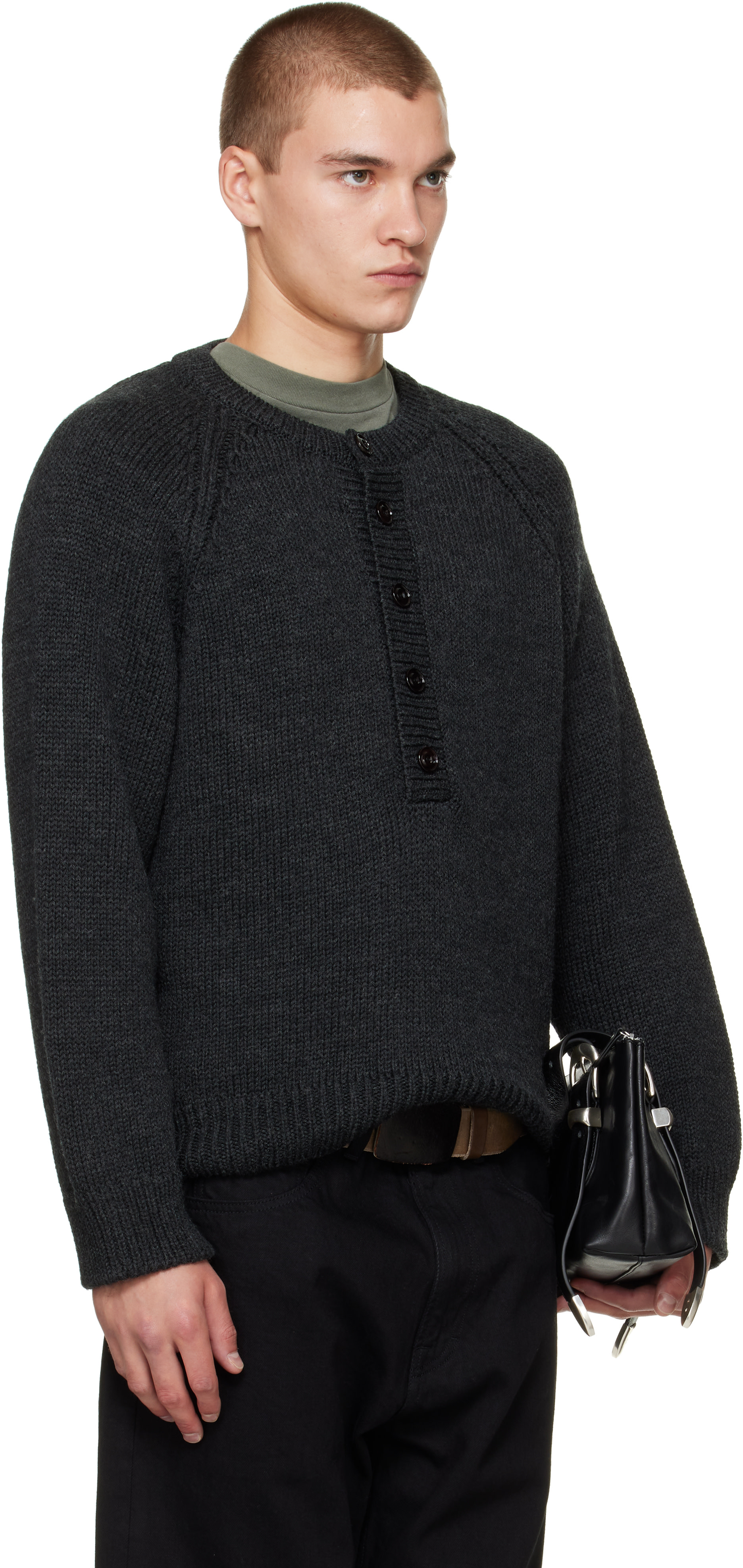 OUR LEGACY - Pull de style henley Shore gris