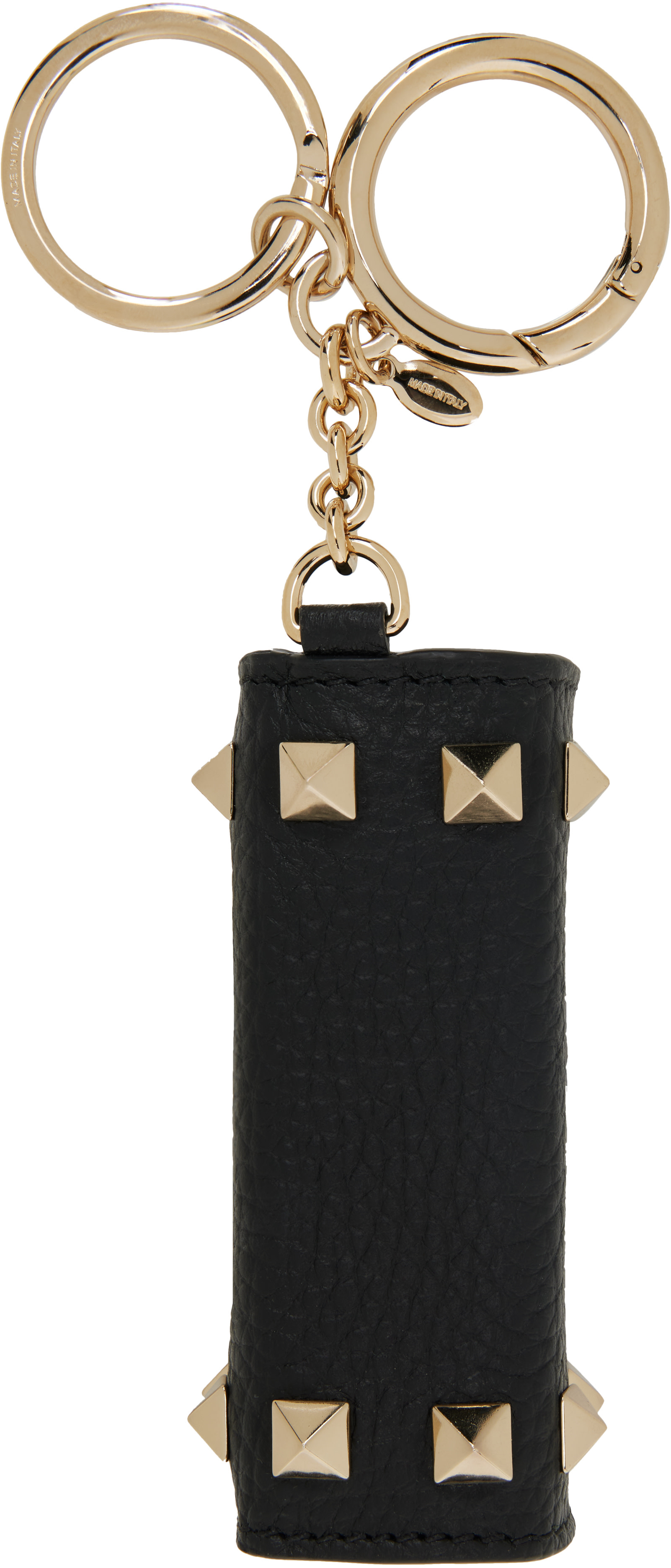 Valentino Garavani: Black Rockstud Charm Lipstick Keychain