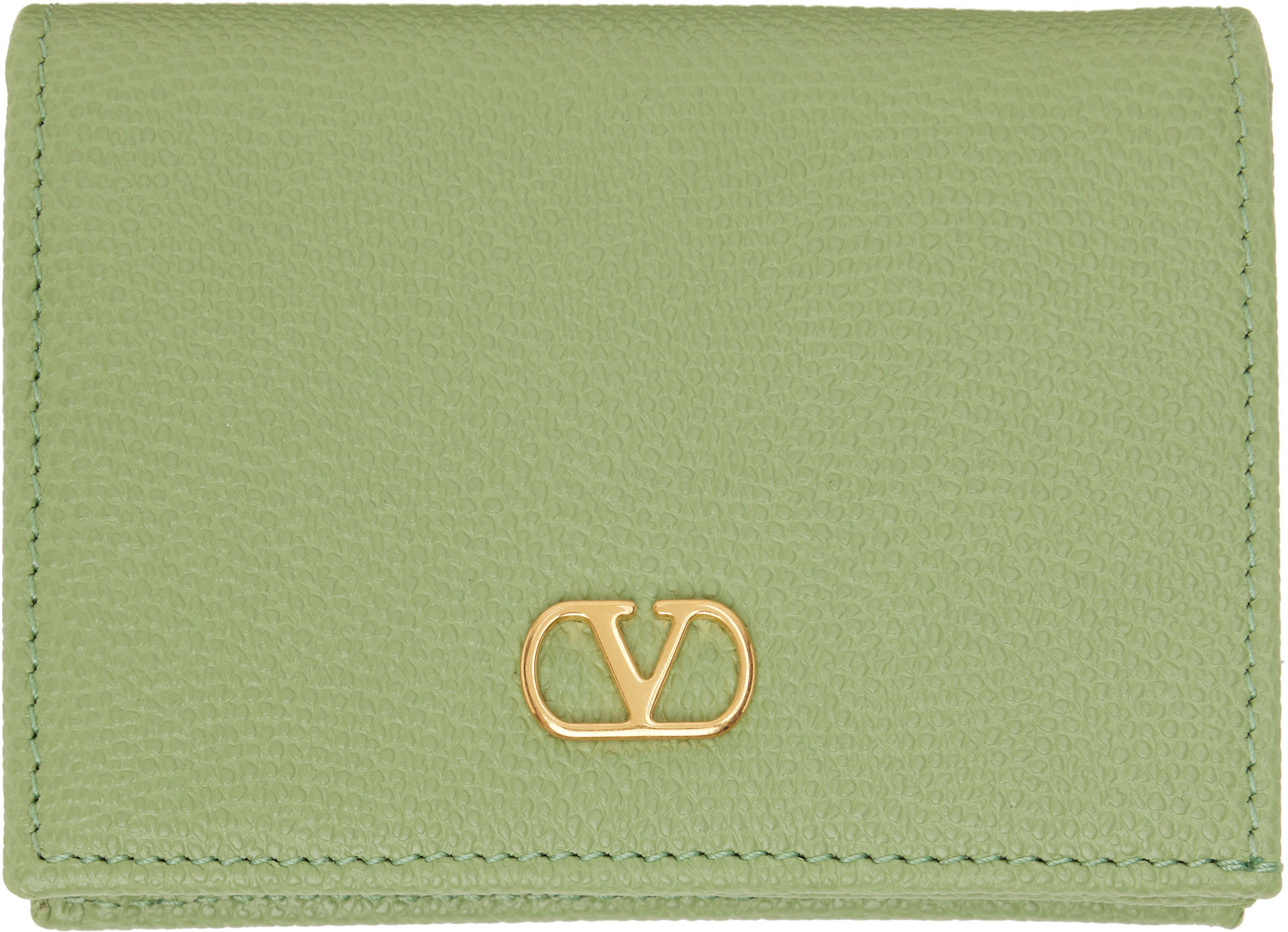 Valentino Garavani: Green VLogo Signature Grainy Calfskin Wallet