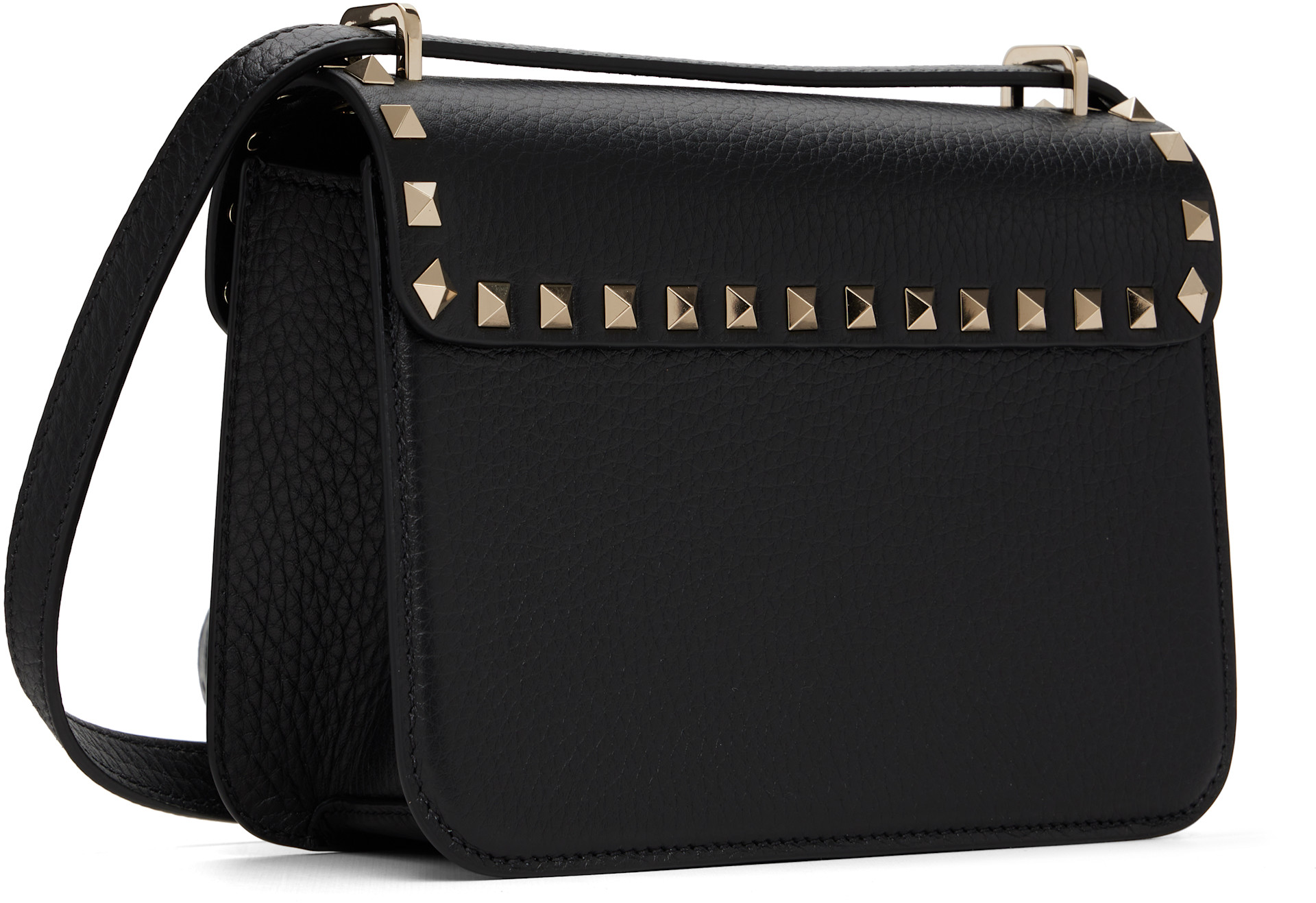 Valentino Garavani: Black Rockstud Small Shoulder Grainy Calfskin