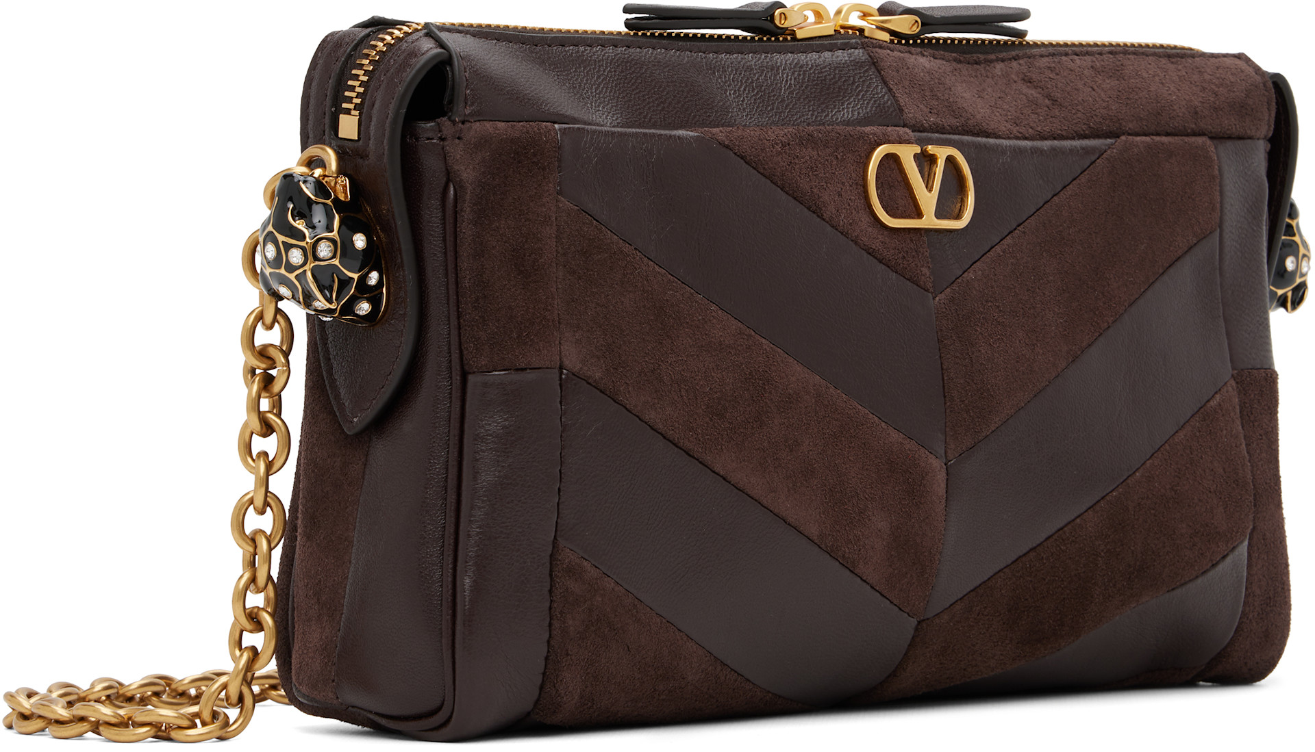 Valentino Garavani: ブラウン スモール Panthea シェブロンパターン 