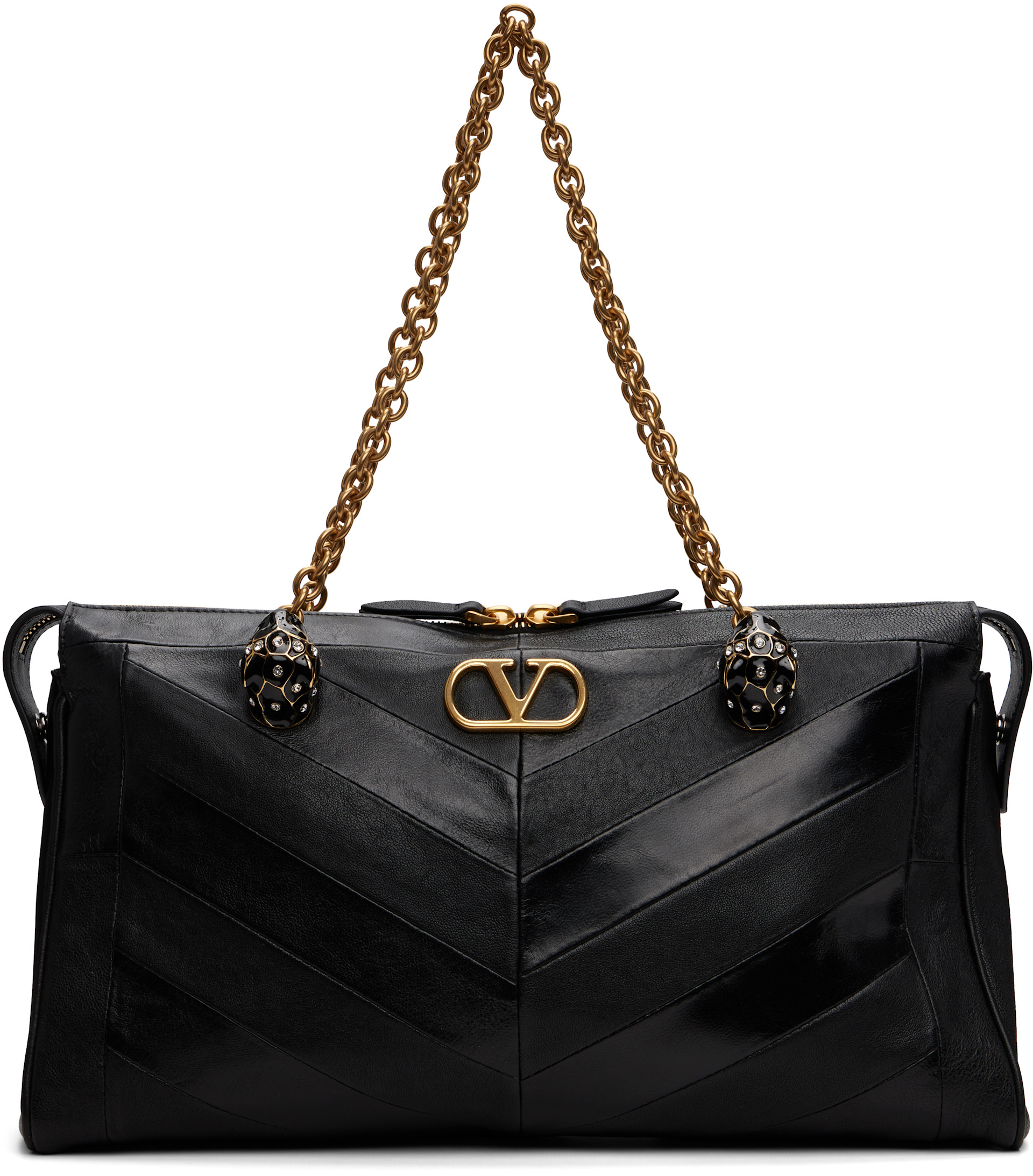 Valentino Garavani: ブラック ミディアム Panthea ショルダーバッグ 