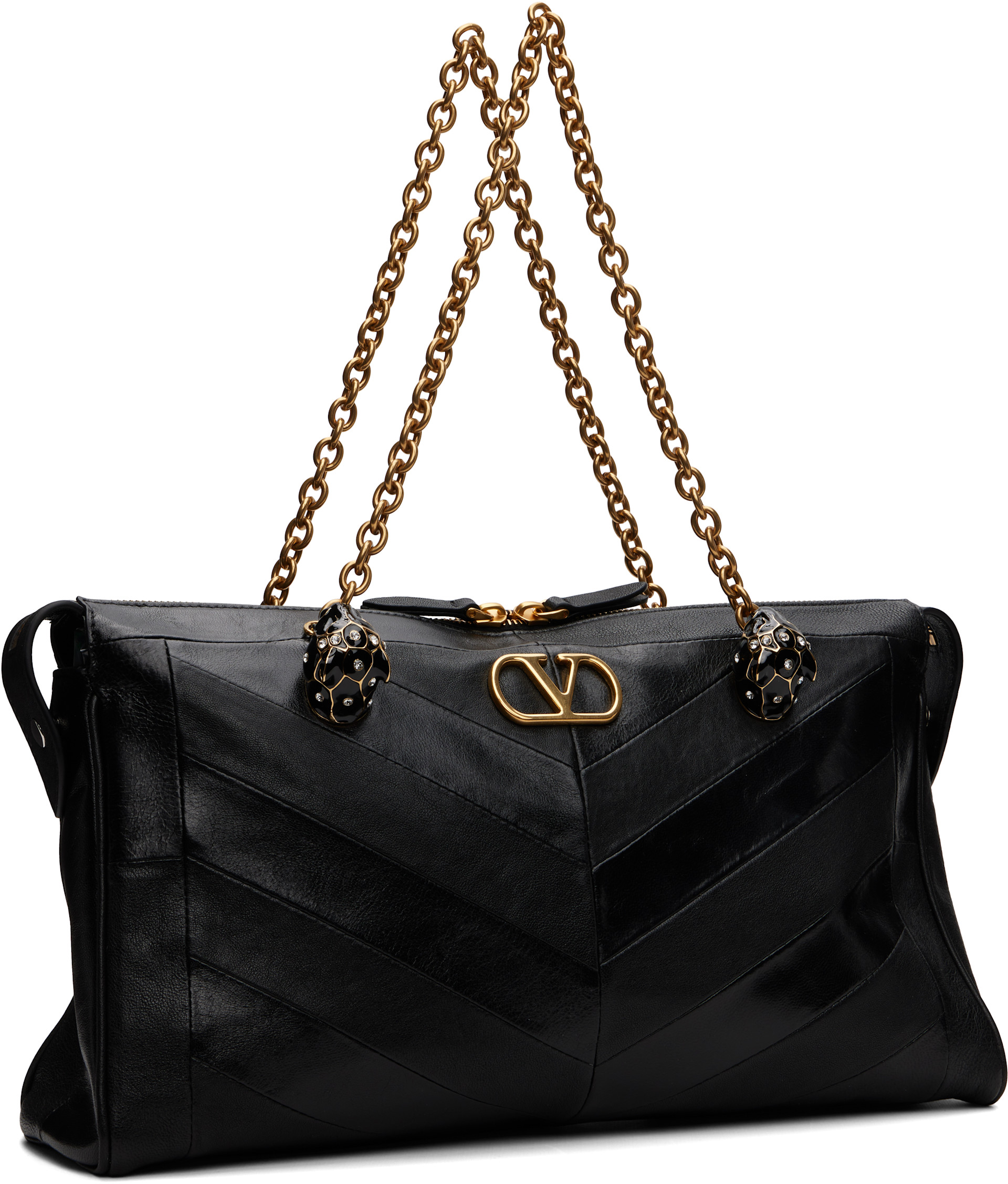 Valentino Garavani: ブラック ミディアム Panthea ショルダーバッグ 