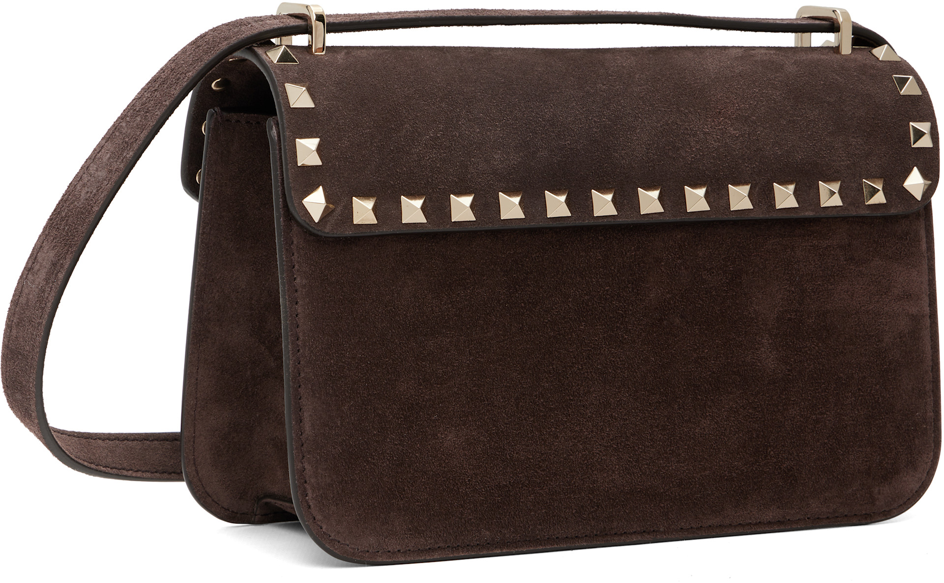 Valentino Garavani: ブラウン スモール Rockstud スエード ショルダー 