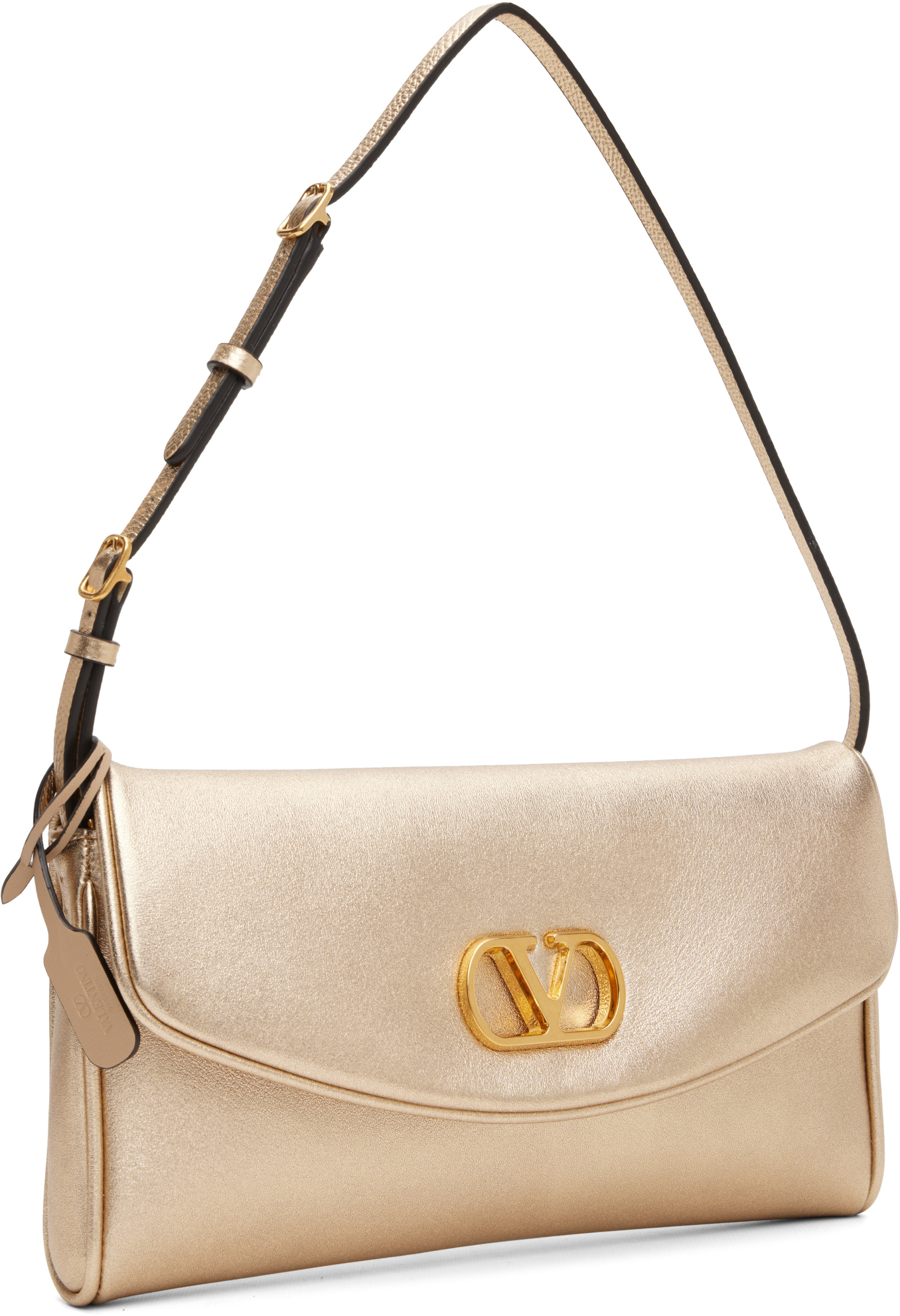 Valentino Garavani: Gold DeVain Small Nappa Shoulder Bag | SSENSE