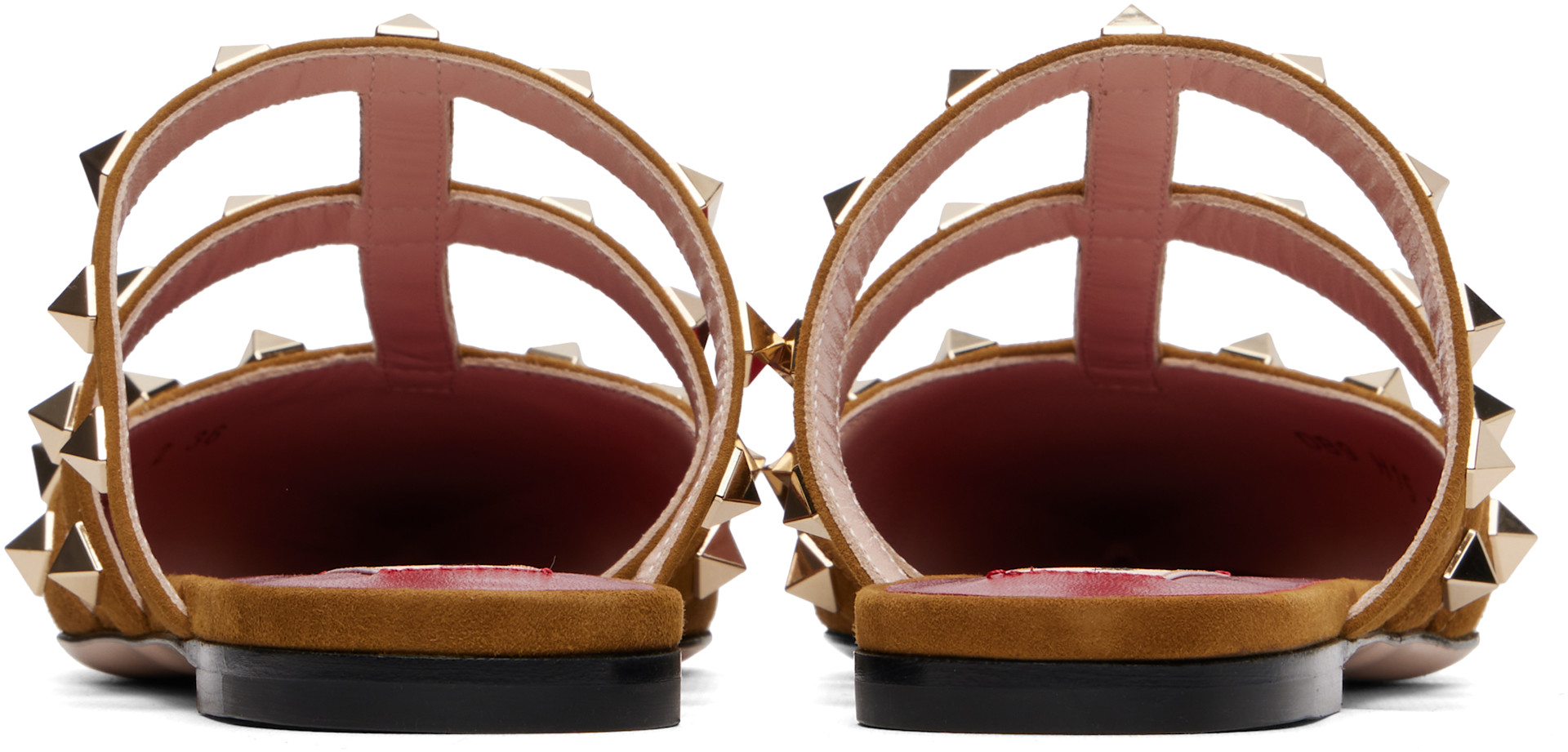 Valentino Garavani: ブラウン Rockstud スエード ミュール フラット