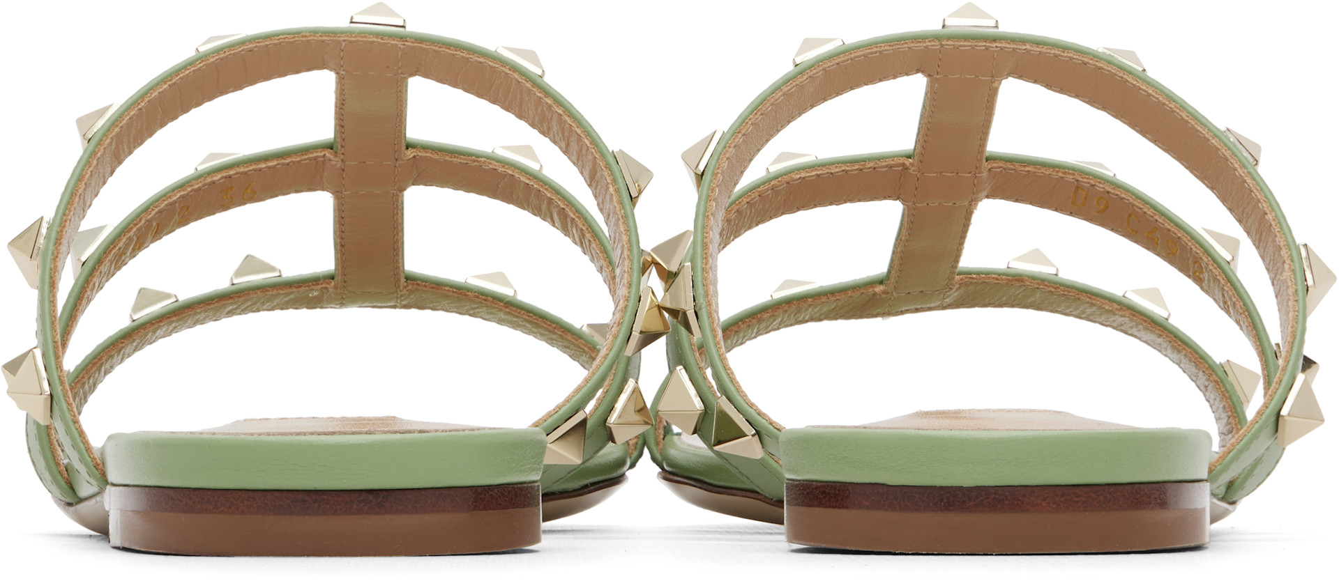 Valentino Garavani: Green Rockstud Flat Slide Sandals | SSENSE