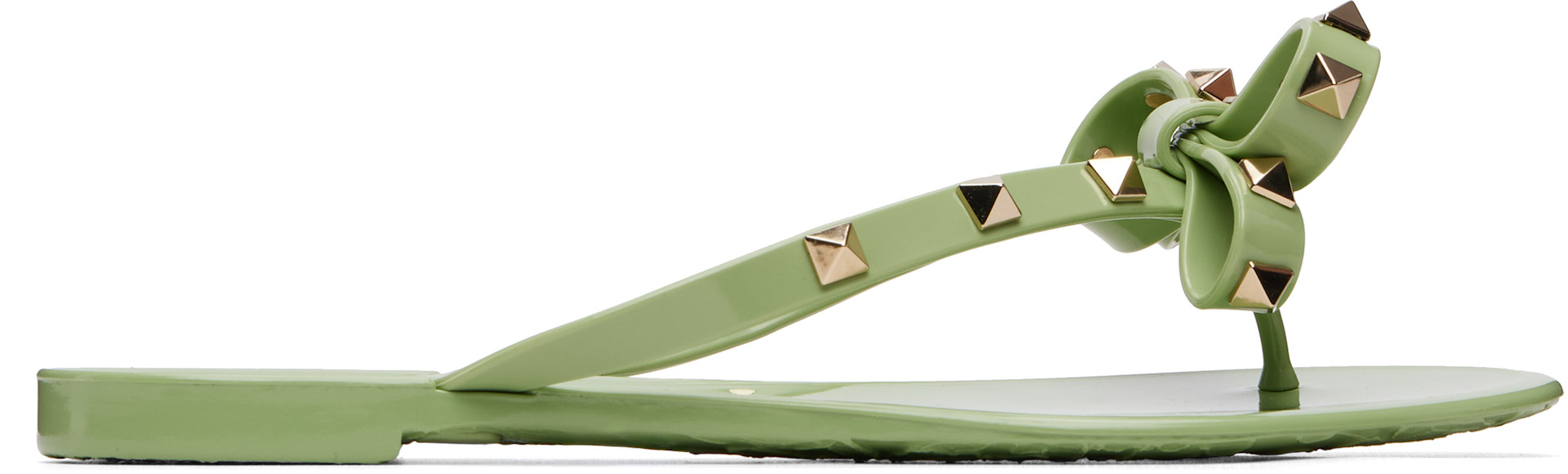 【ダル】VALENTINO GARAVANI フラットシューズ グリーン Valentino Garavani: Green Thong Rockstud Sandals | SSENSE