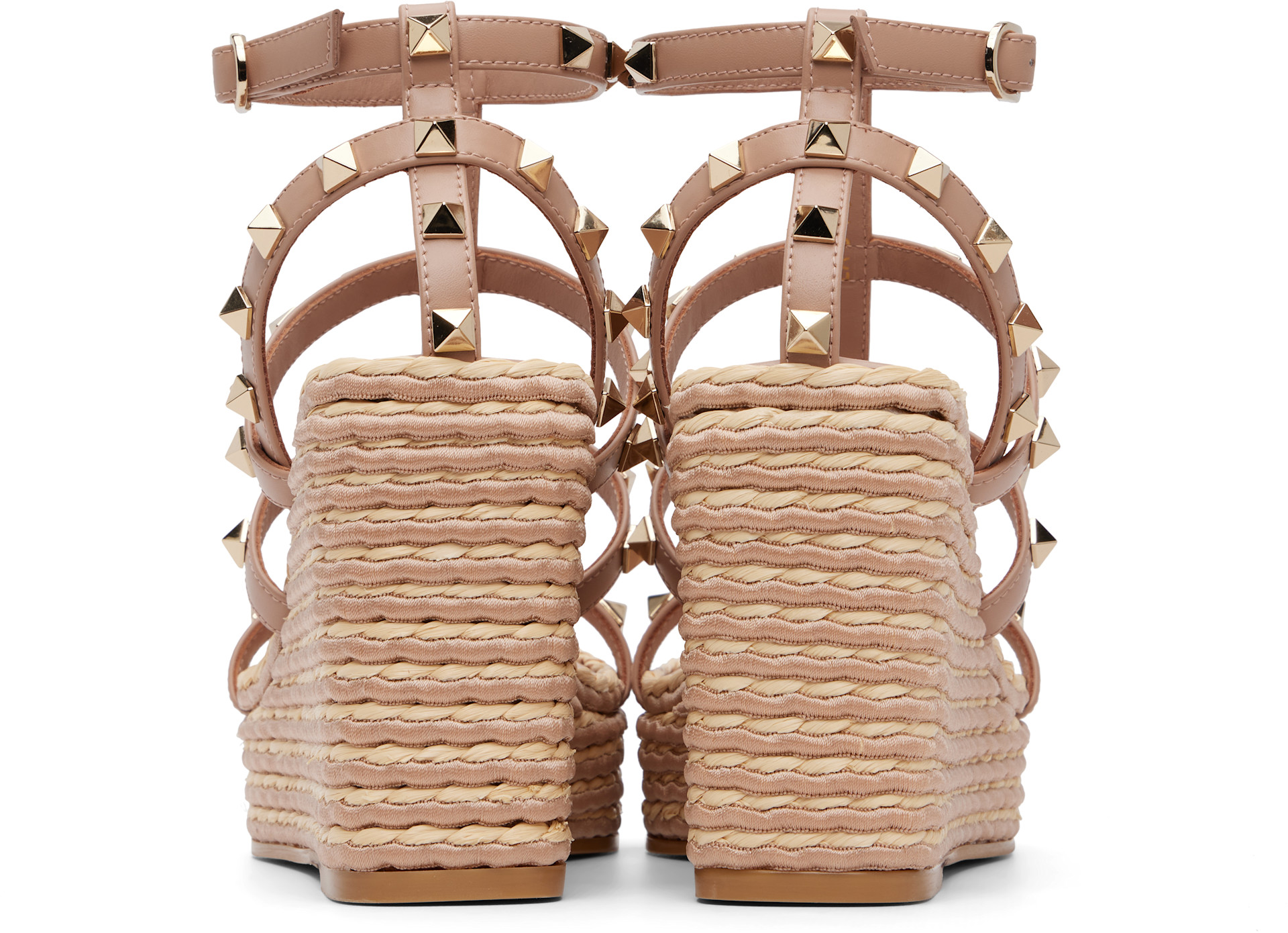 Valentino Garavani: ピンク Rockstud アンクルストラップ ウェッジ