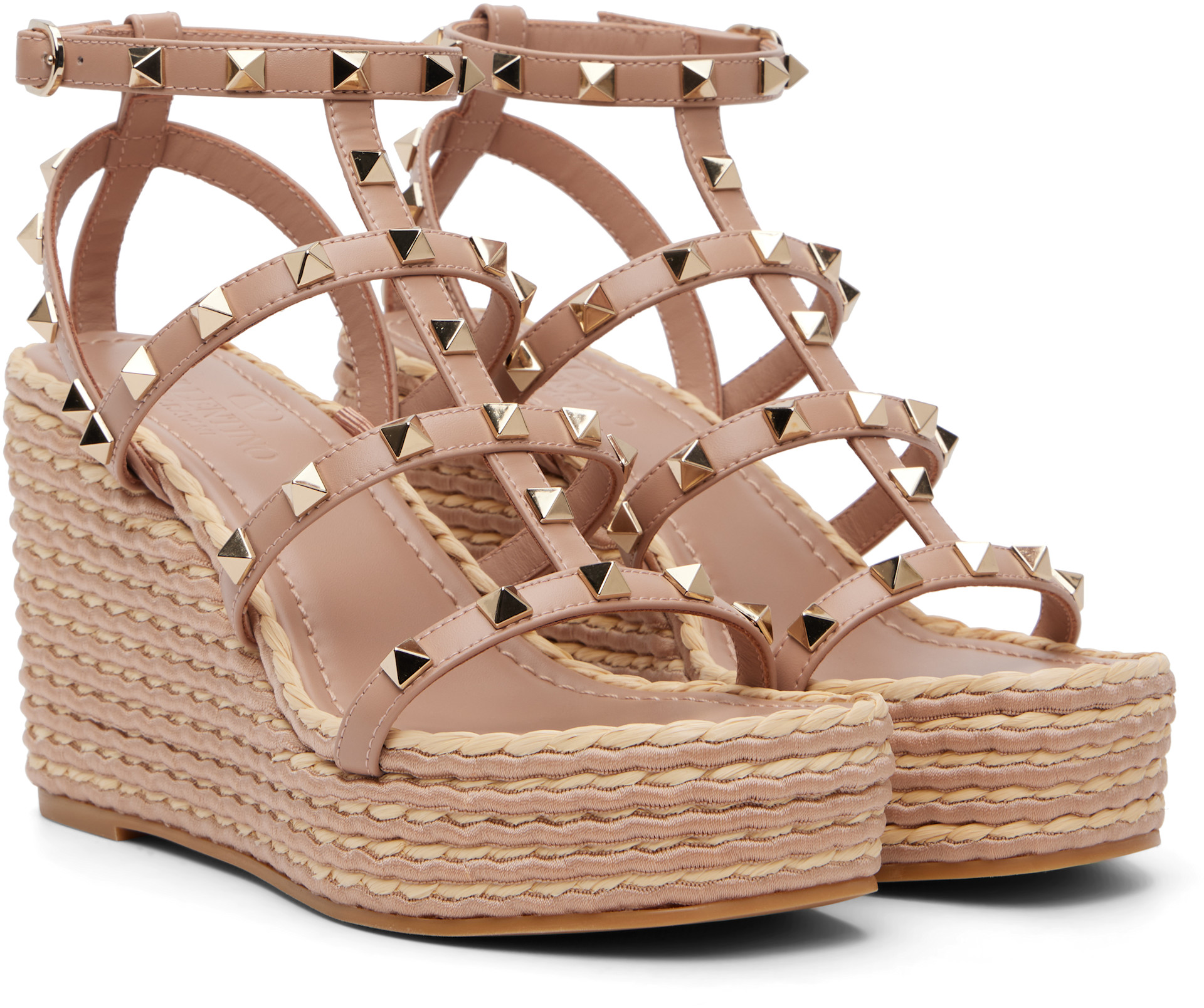 Valentino Garavani: ピンク Rockstud アンクルストラップ ウェッジ