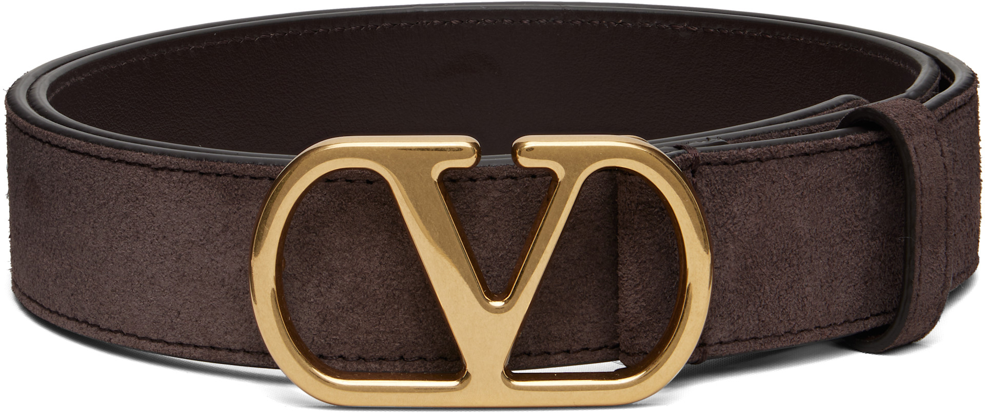 Valentino Garavani: ブラウン VLogo Signature スエード ベルト