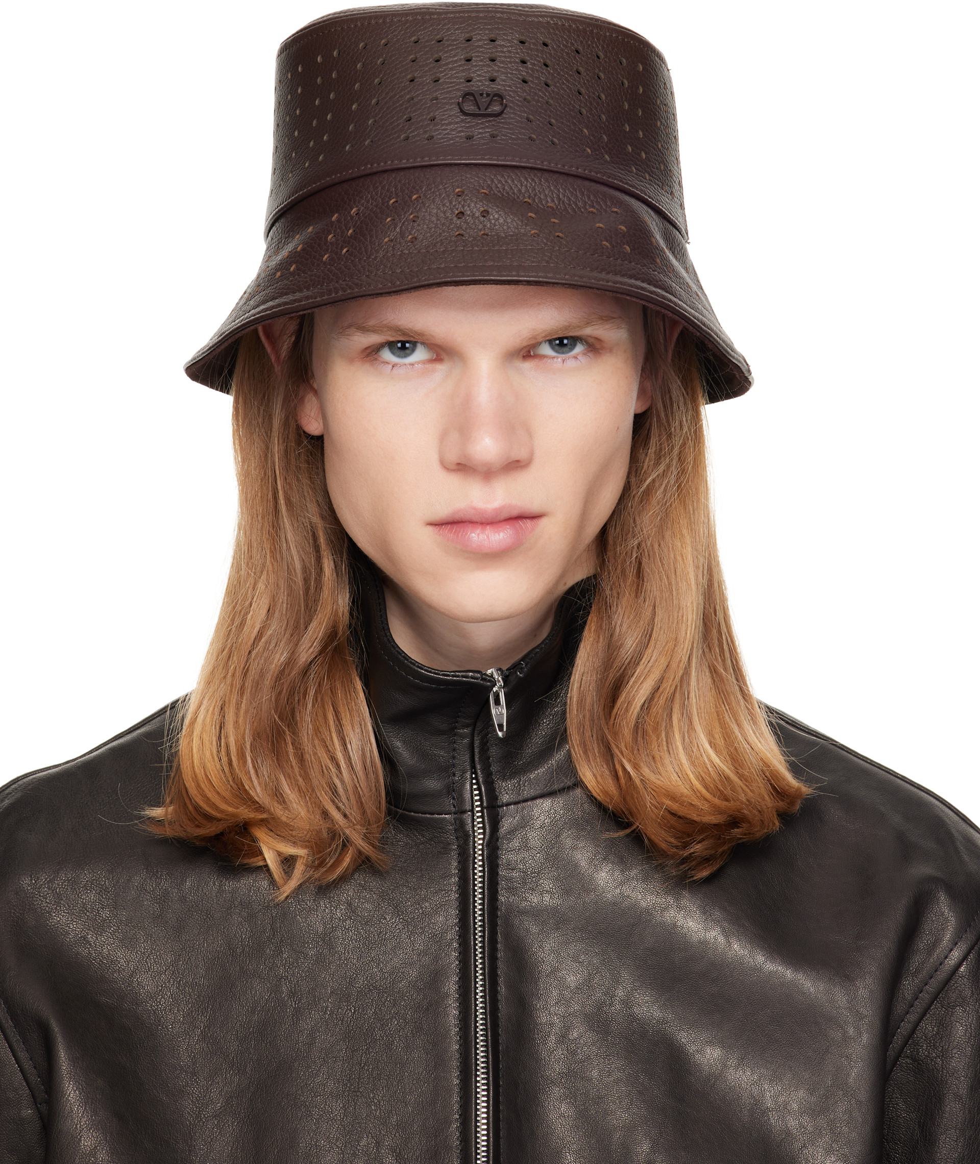 Valentino バケットハット Valentino Garavani: ブラウン VLogo Signature Holed バケットハット