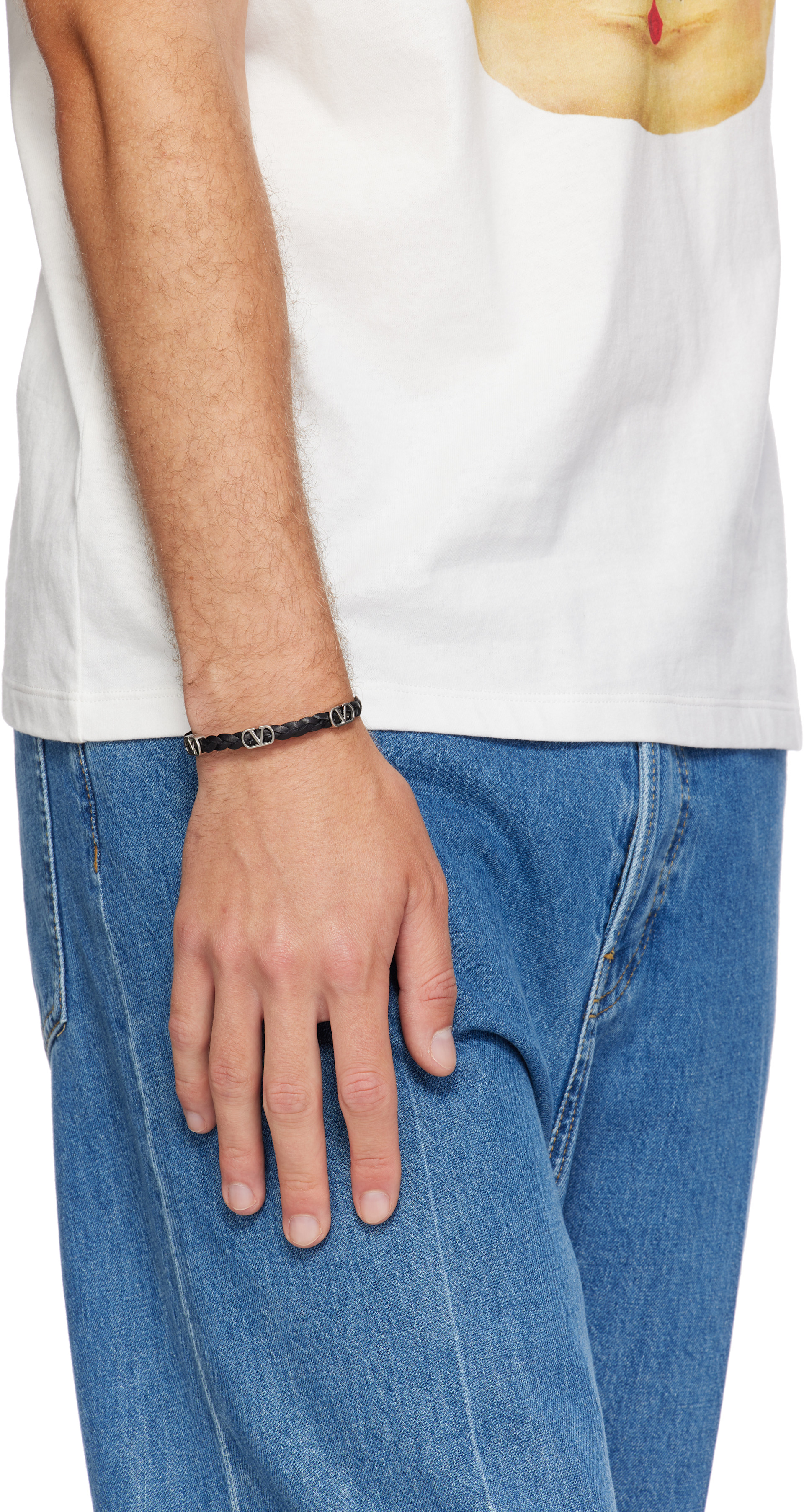 Valentino Garavani: VLogo Signature Braided Calfskin Bracelet | SSENSE