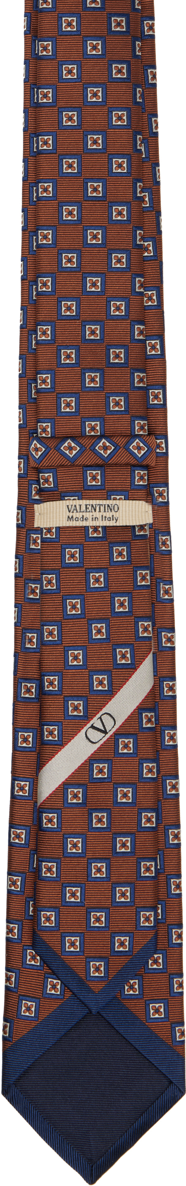 Valentino Garavani: Orange & Navy Valentie Silk Jacquard Tie | SSENSE