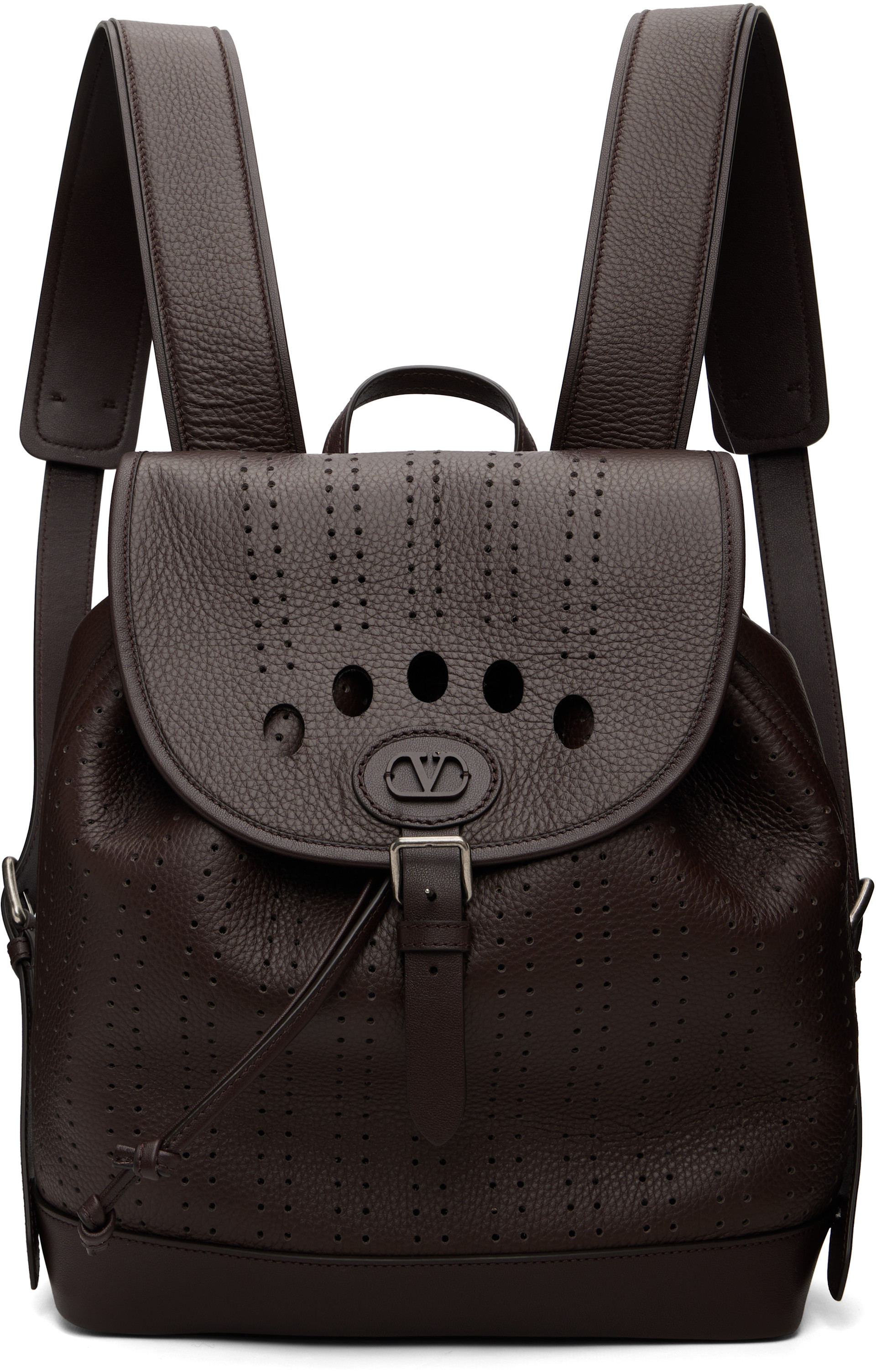 Valentino Garavani: Brown Antibes Perforated Leather Backpack | SSENSE