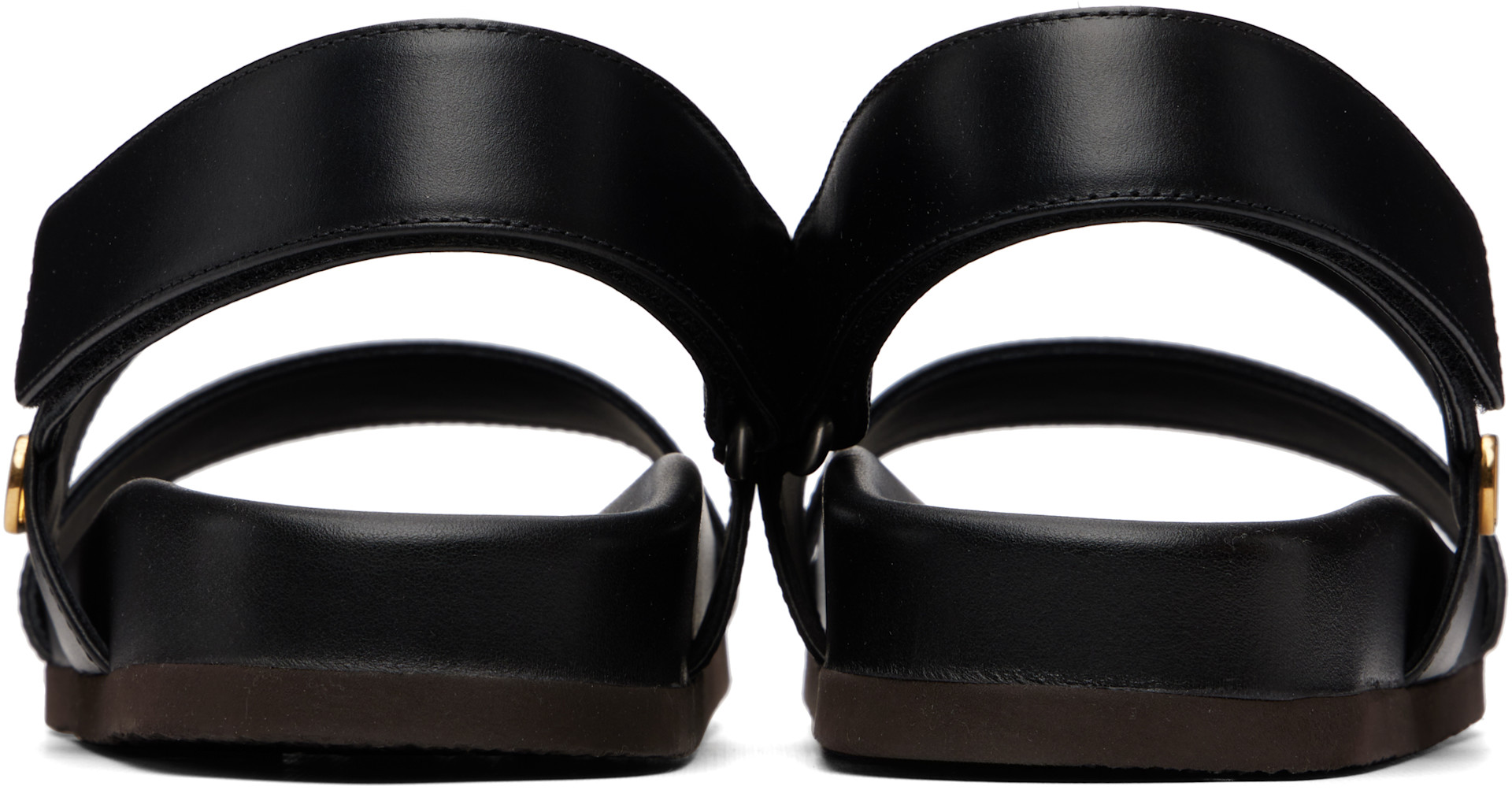 Valentino Garavani: Black Studshield Calfskin Sandals | SSENSE