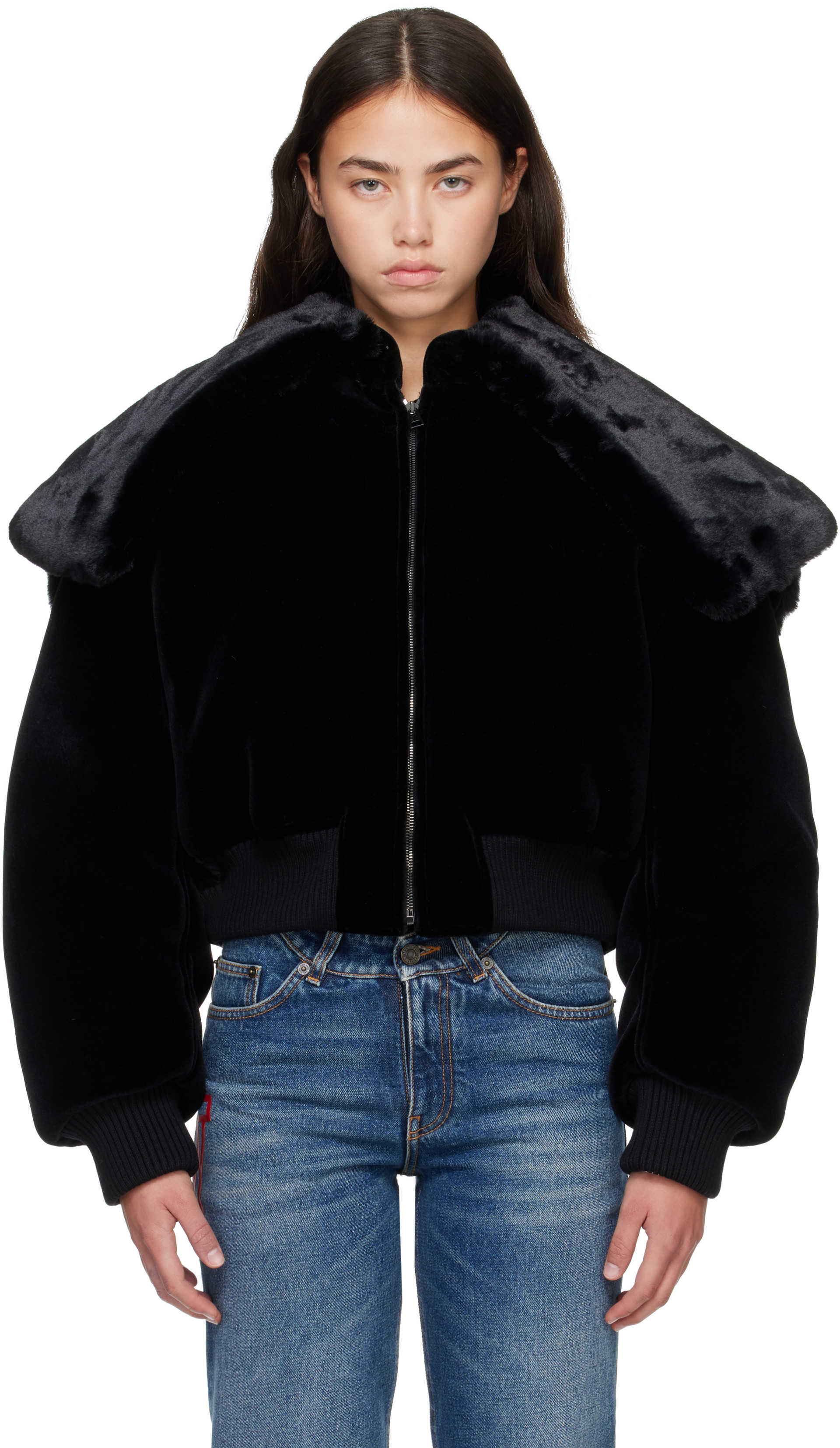 Jean Paul Gaultier: Black 'The Fur' Bomber Jacket | SSENSE