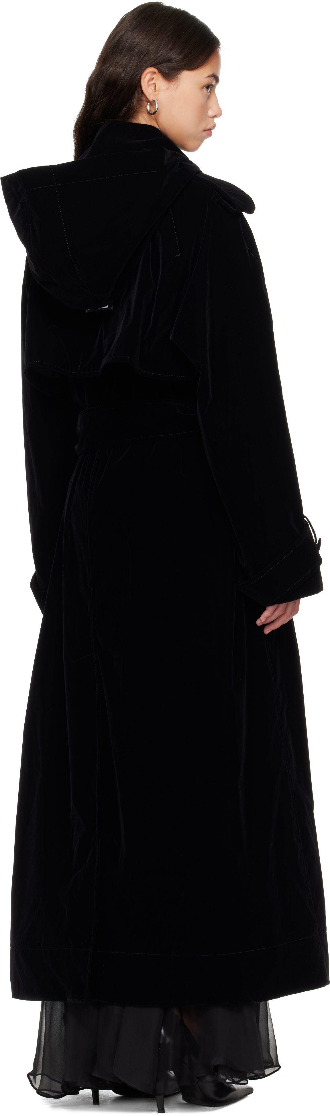 Jean Paul Gaultier: Black Nylon Flock Long Trench Coat | SSENSE