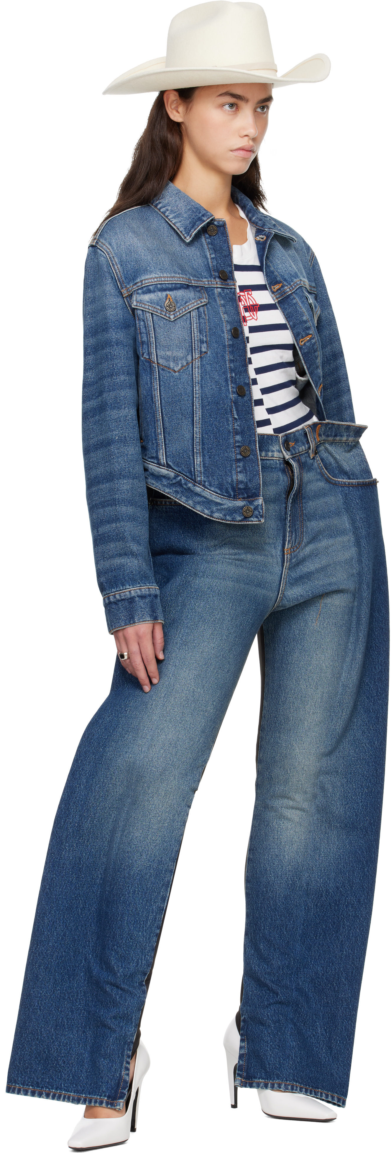 Jean Paul Gaultier: Blue 'The JPG Curved' Denim Jacket | SSENSE