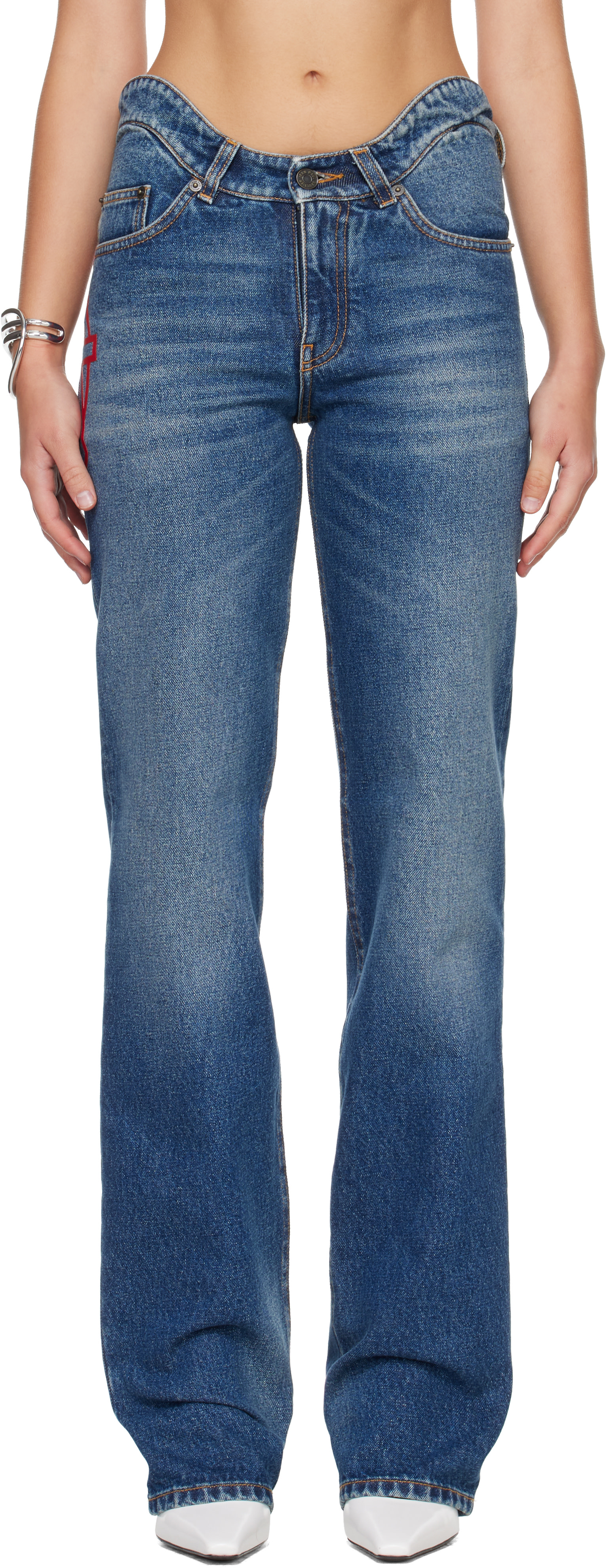 Jean Paul Gaultier: Blue 'The JPG Curved Denim' Jeans | SSENSE