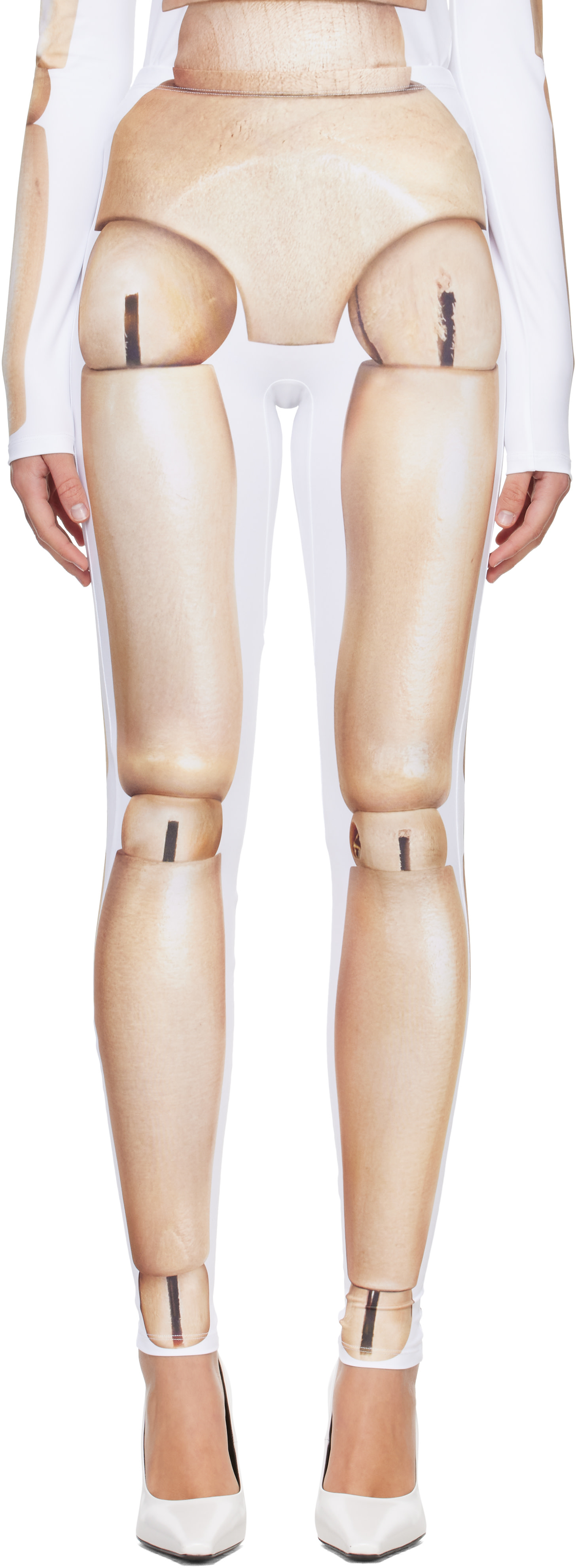 Jean Paul Gaultier: White & Beige 'The Wooden Body' Leggings | SSENSE Jean Paul Gaultier: White & Beige 'The Wooden Body' Leggings | SSENSE