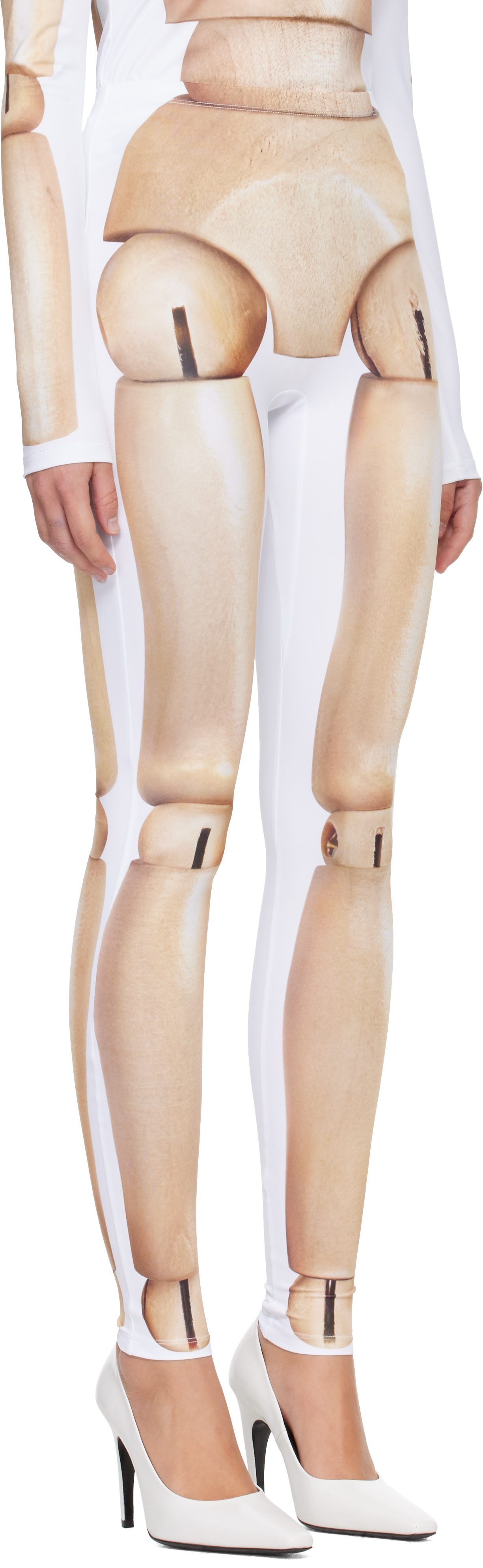 Jean Paul Gaultier: White & Beige 'The Wooden Body' Leggings | SSENSE