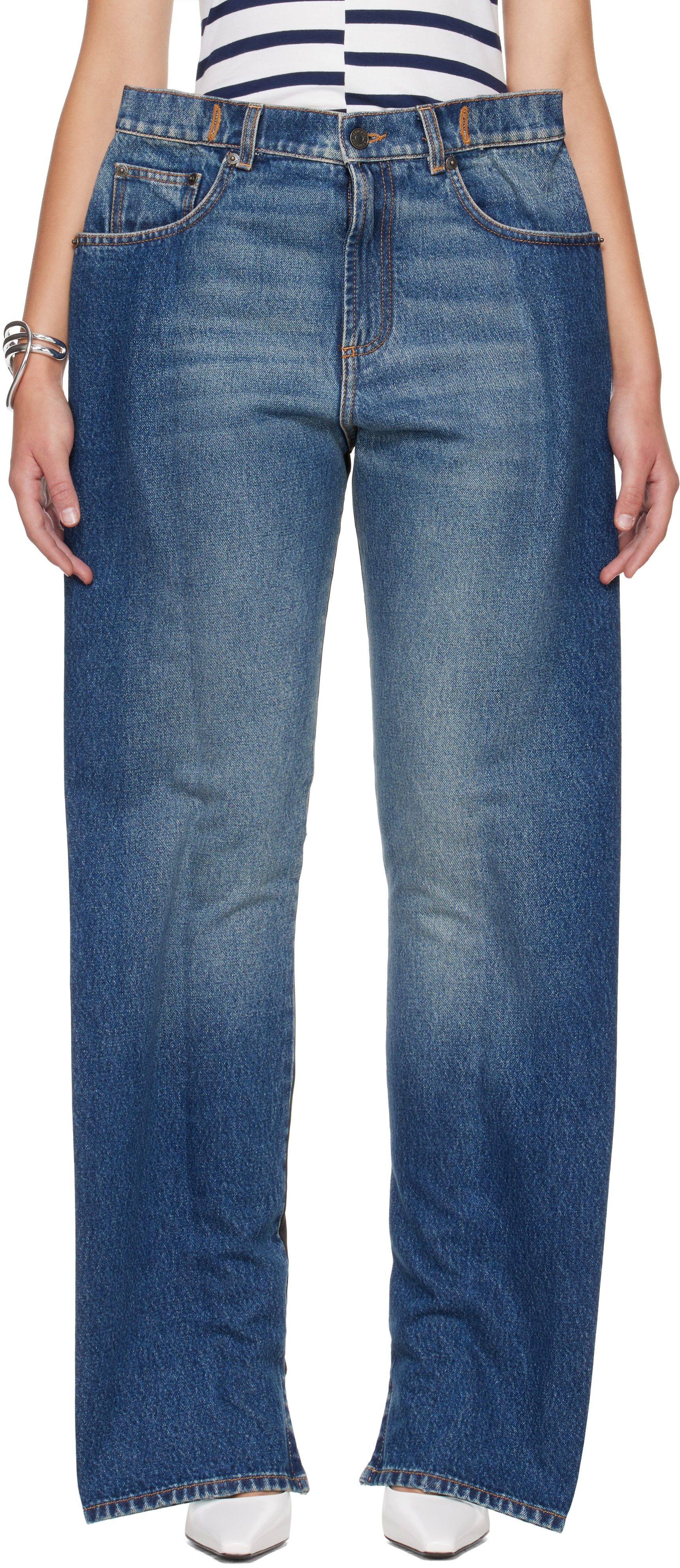 Jean Paul Gaultier: Blue Denim Panel Jeans | SSENSE