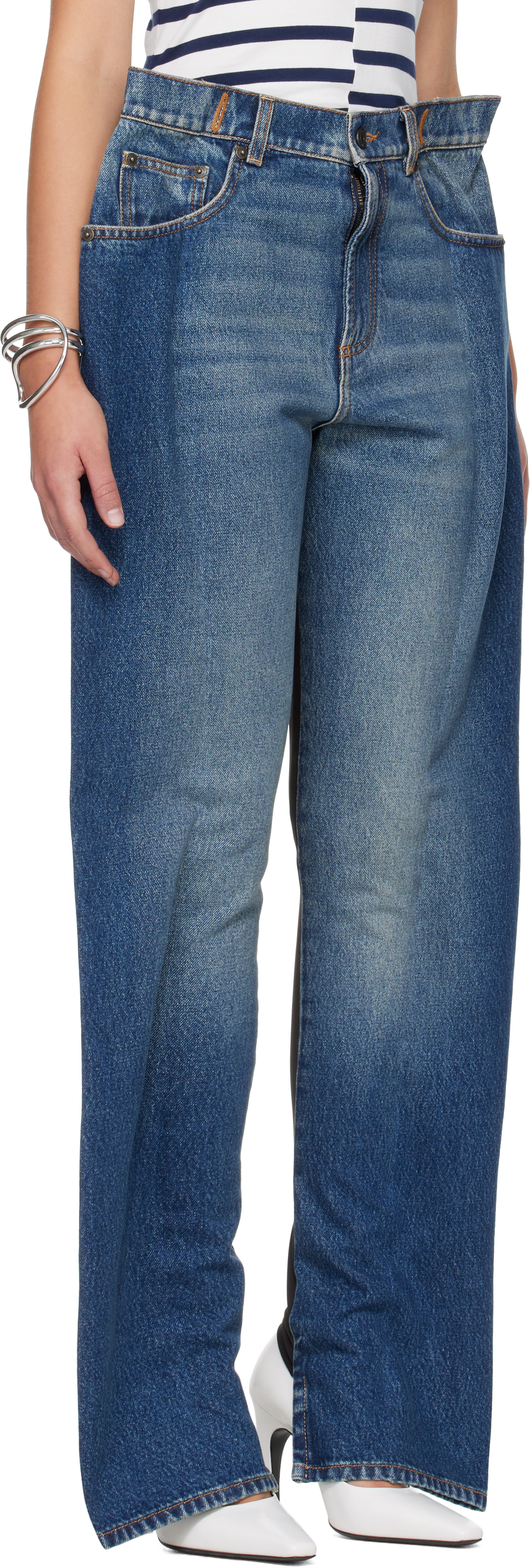 Jean Paul Gaultier: Blue Denim Panel Jeans | SSENSE