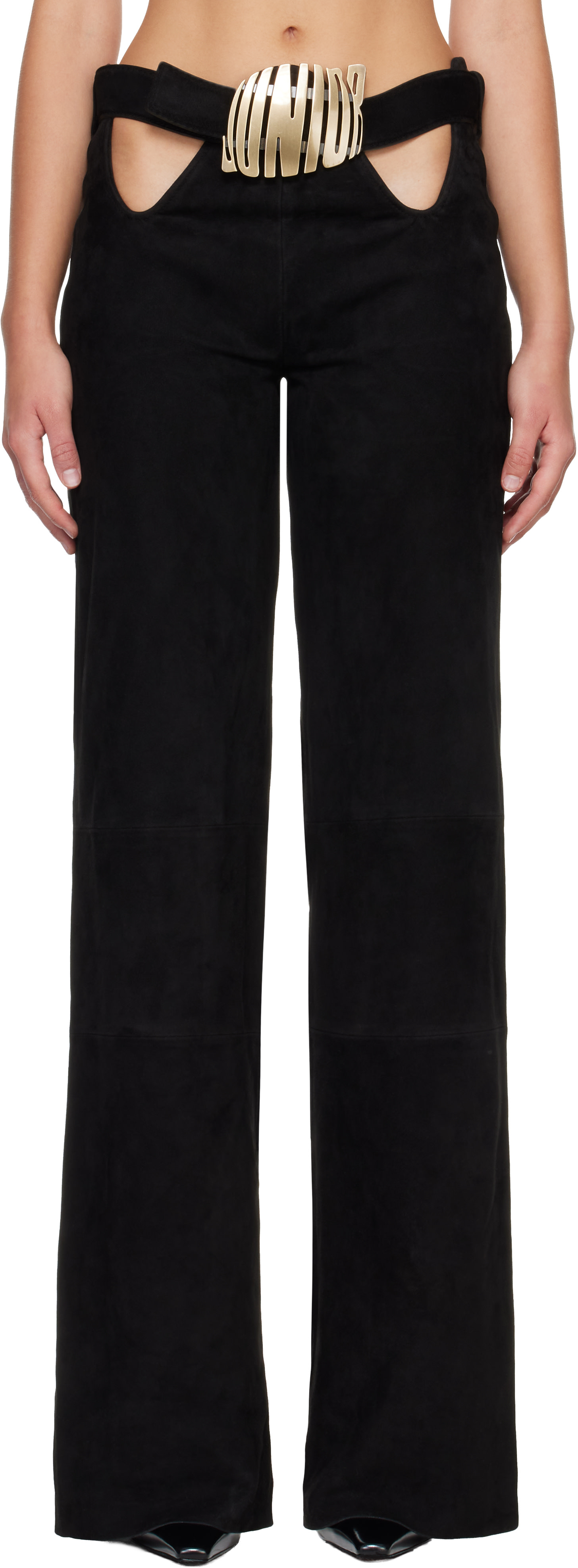 Jean Paul Gaultier: Black 'The Curved Suede' Trousers | SSENSE