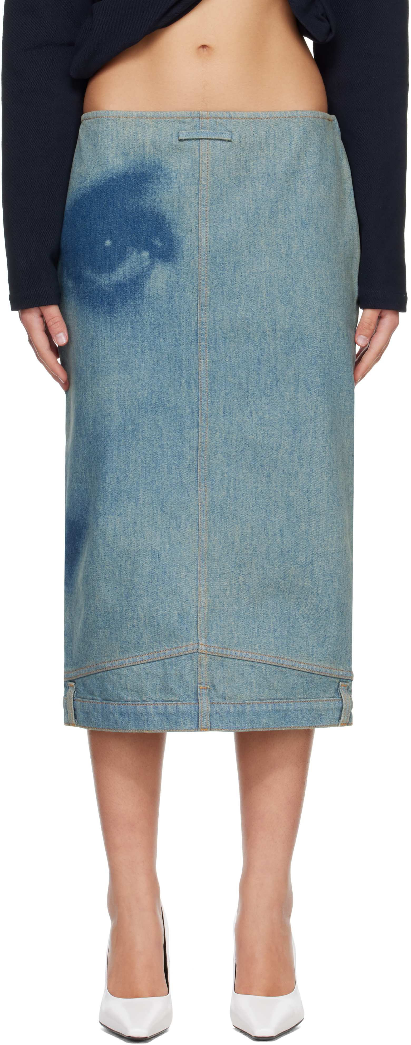 Jean Paul Gaultier: ブルー 'The Face Denim' ミディアムスカート