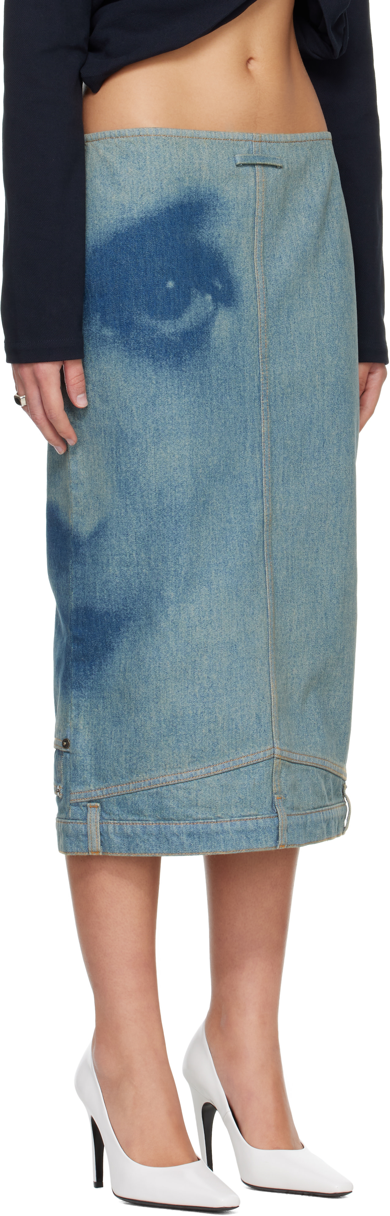 Jean Paul GAULTIER スカート ネイビー 36 Jean Paul Gaultier: ブルー 'The Face Denim' ミディアムスカート