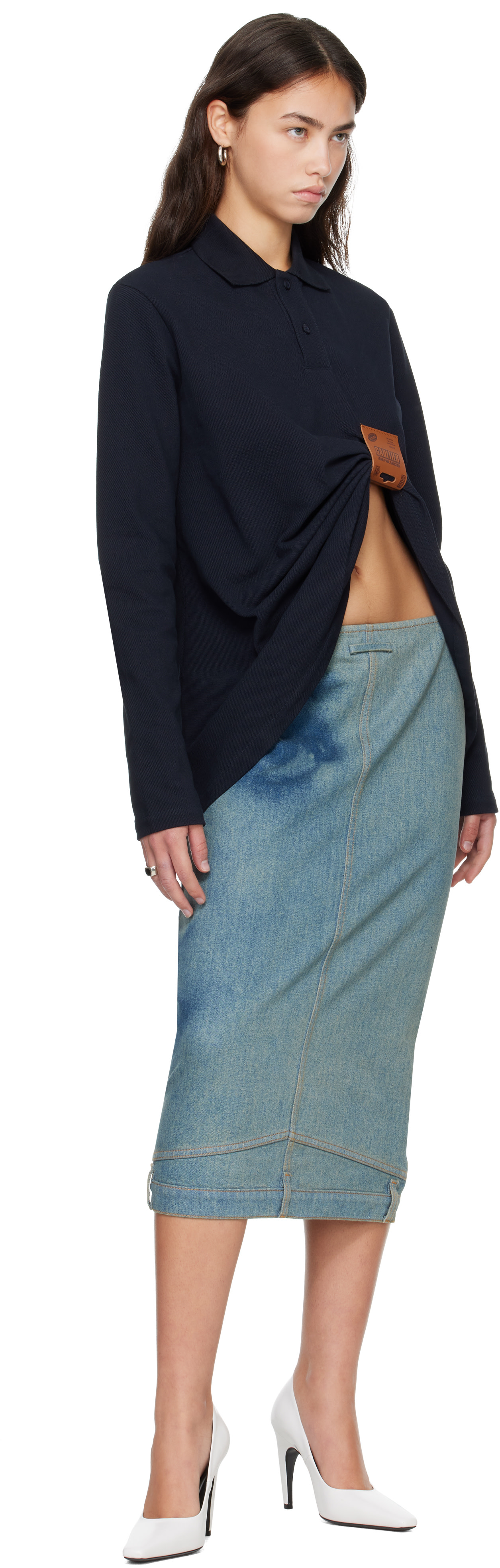 Jean Paul Gaultier: Blue 'The Face Denim' Midi Skirt | SSENSE
