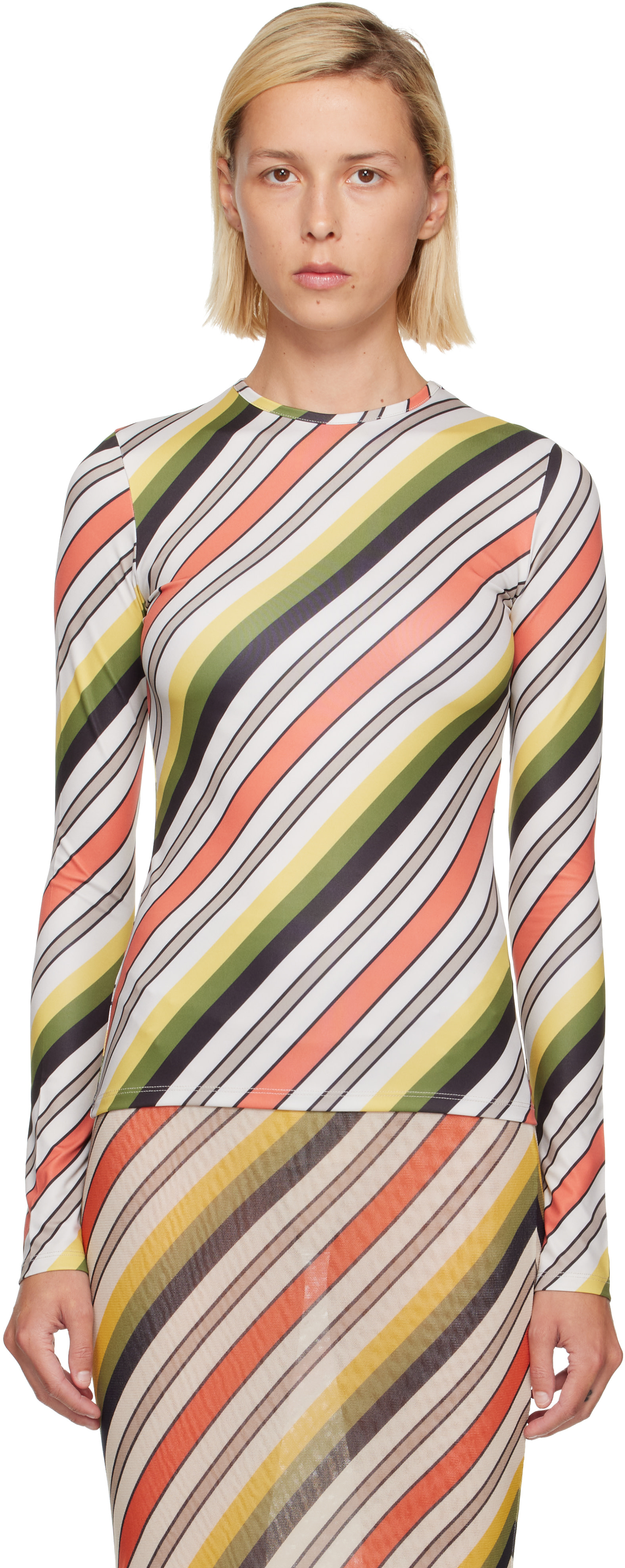 Jean Paul Gaultierロングスリーブカットソー Jean Paul Gaultier: Multicolor Jersey Lycra Printed Retro Stripe T