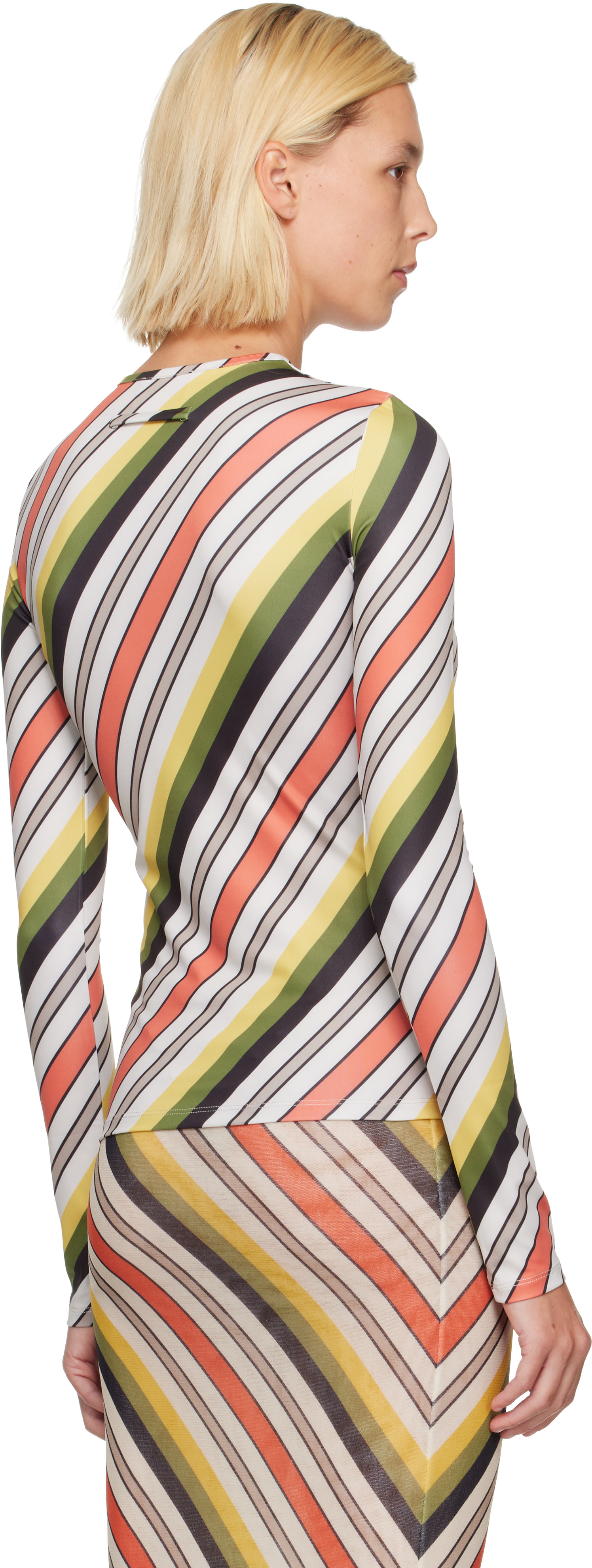 Jean Paul Gaultier: Multicolor Jersey Lycra Printed Retro Stripe T