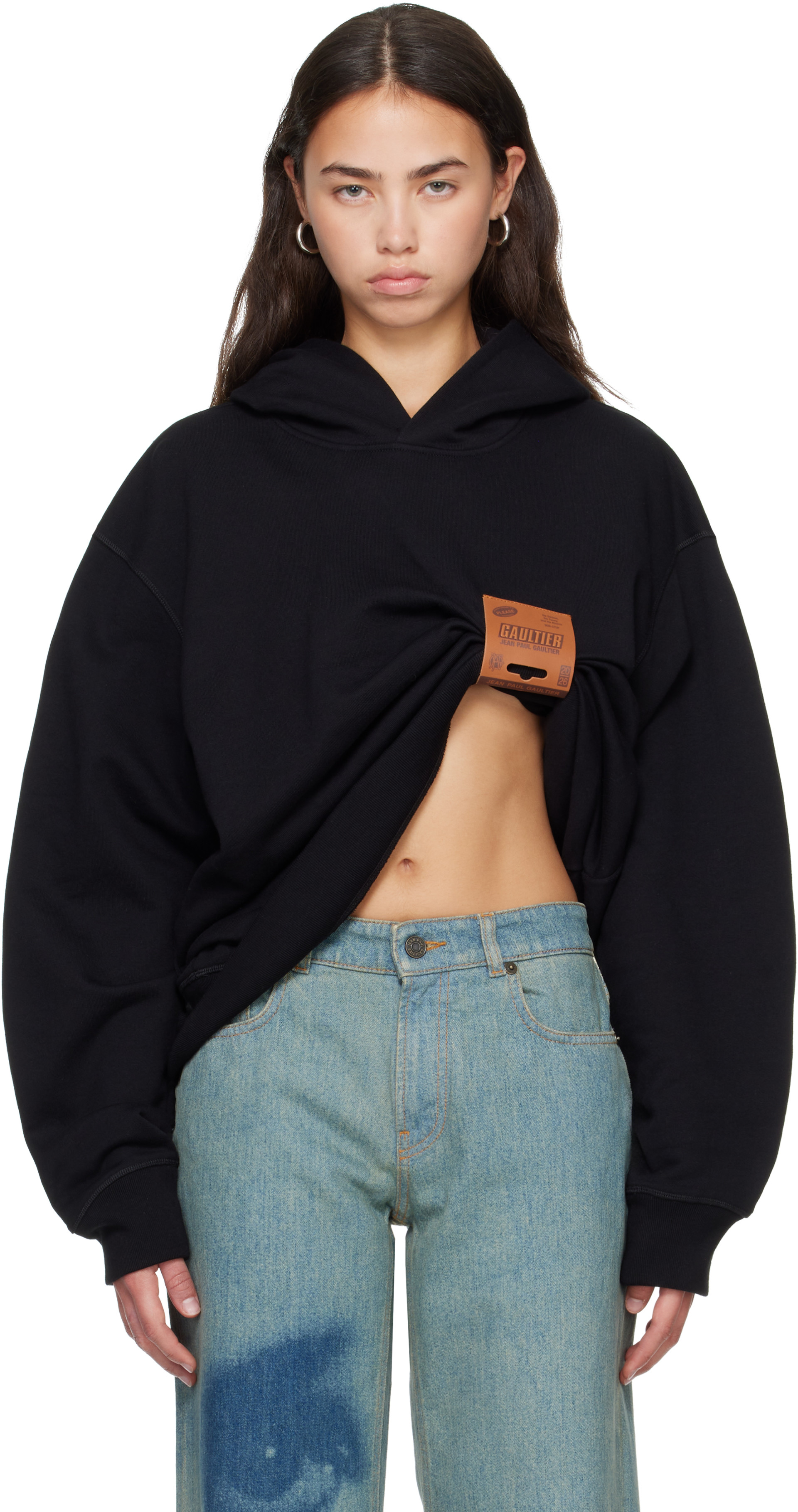 Jean Paul Gaultier - Pull à capuche noir à écusson à logo