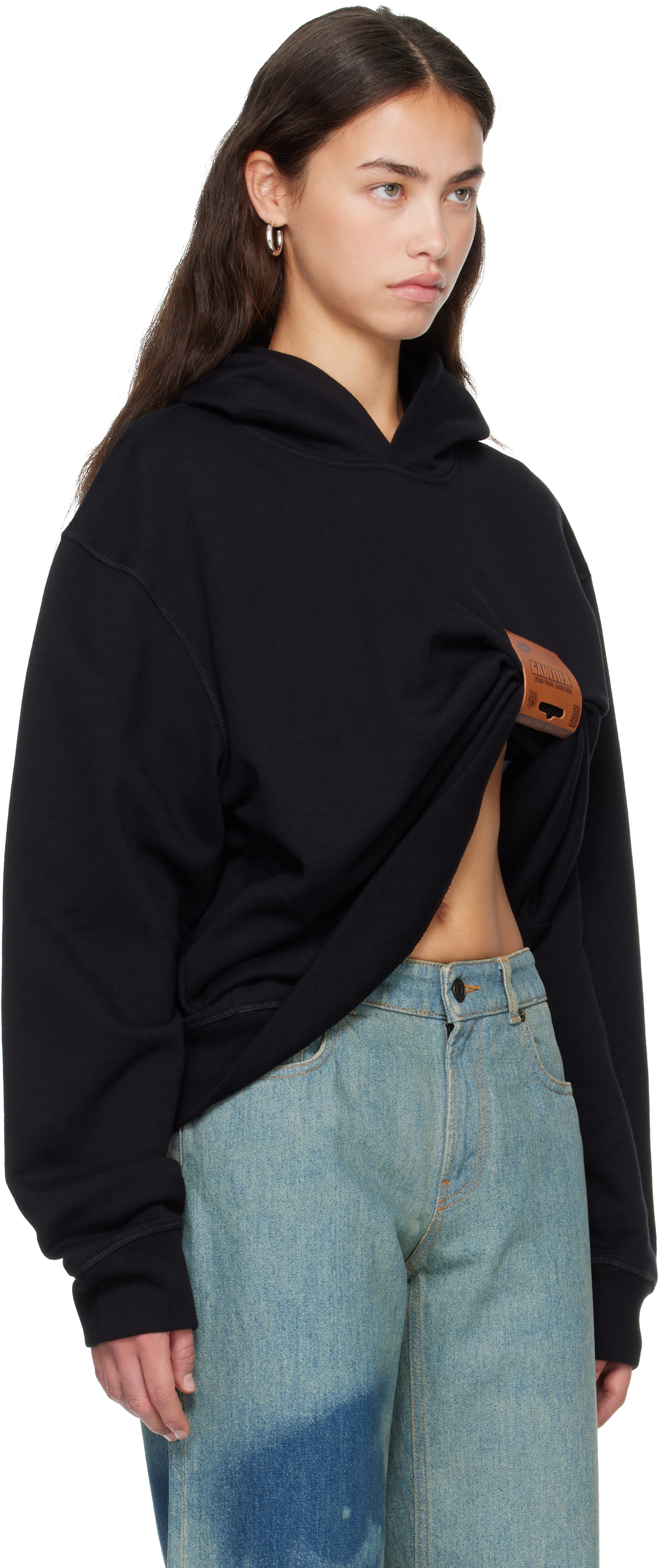 Jean Paul Gaultier - Pull à capuche noir à écusson à logo