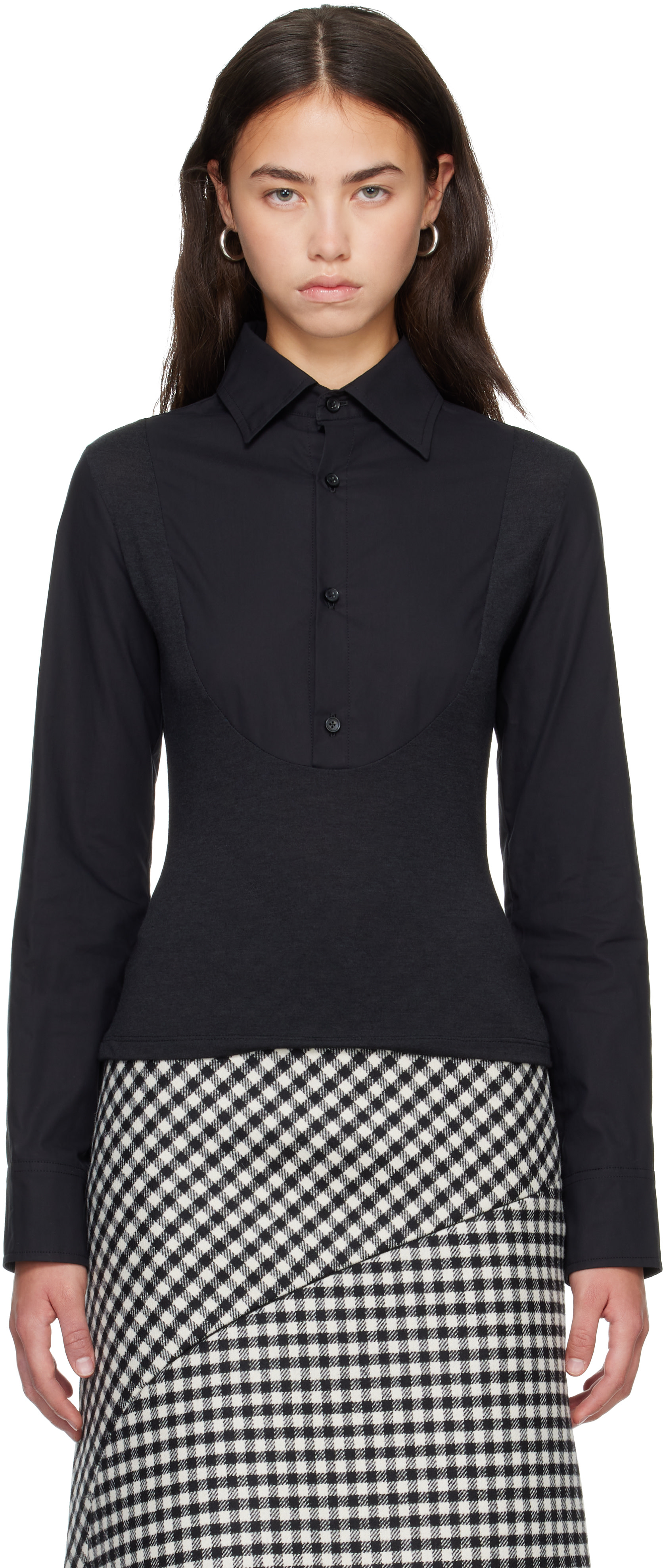 Jean Paul Gaultier: Black Bi Material Shirt | SSENSE
