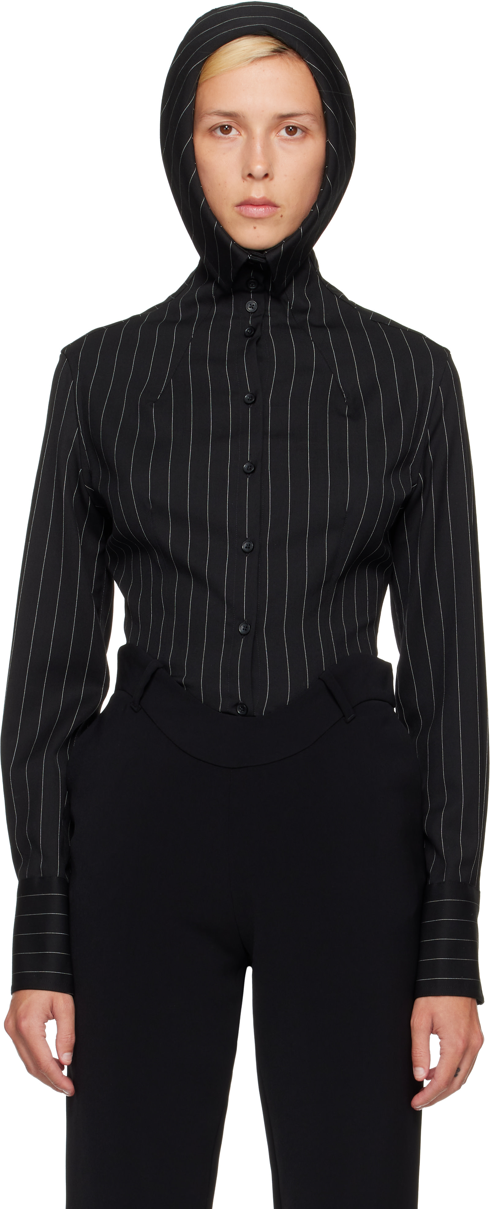 Jean Paul Gaultier: Black 'The Hooded Striped' Shirt | SSENSE