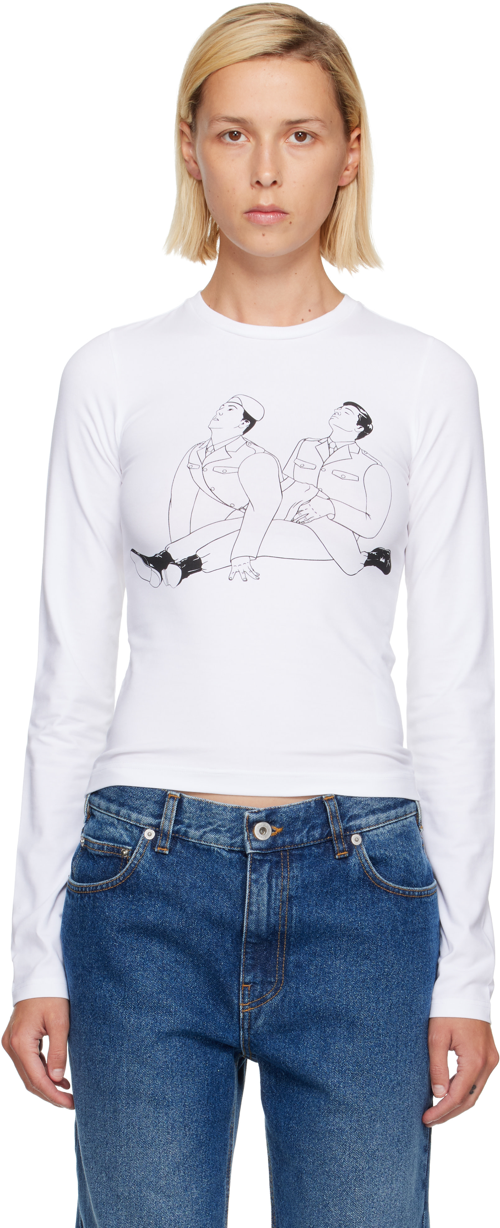 Gaultier Jean's カットソー Jean Paul Gaultier: White Stretch Cotton Jersey Long Sleeves